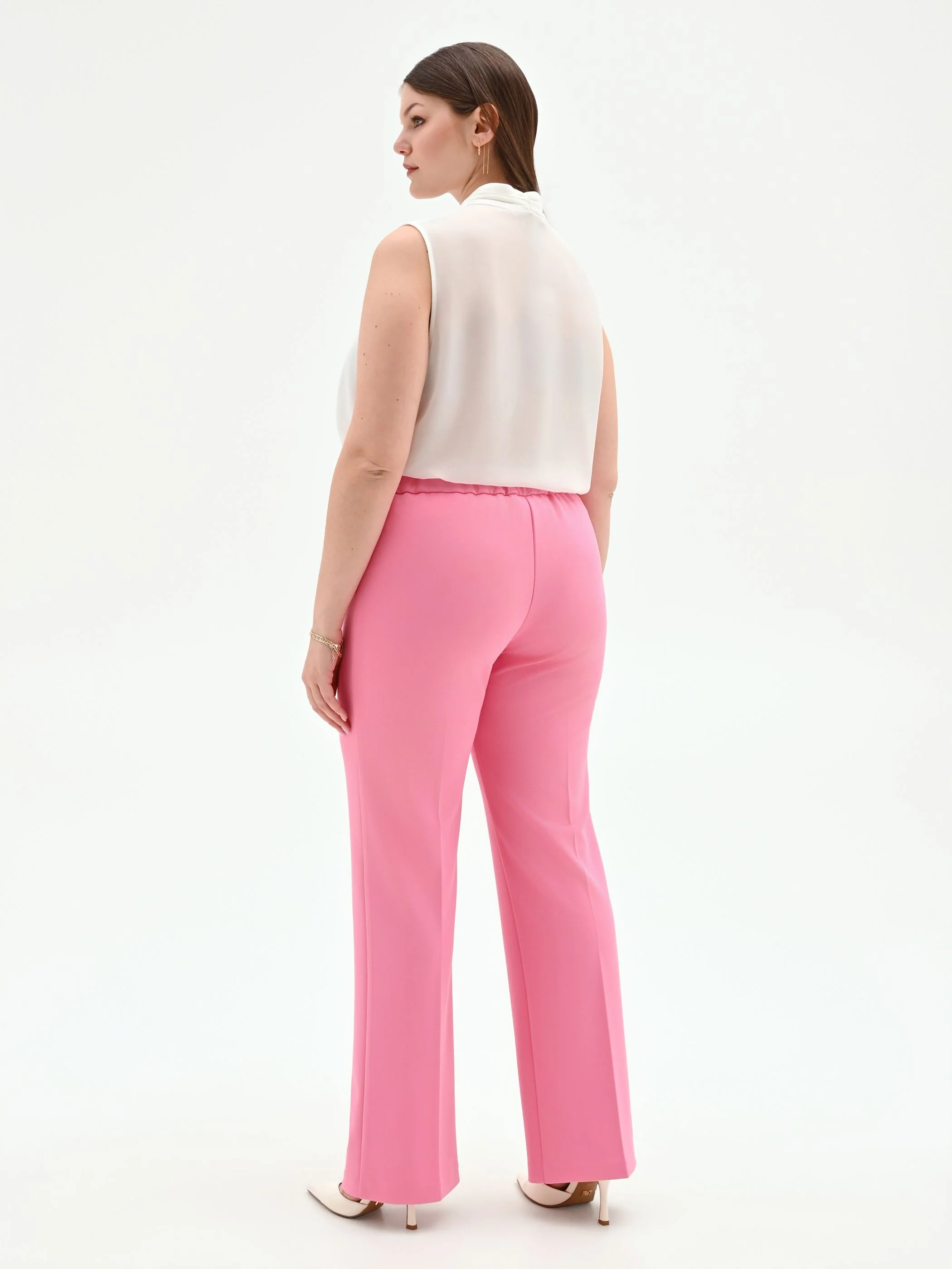Pantalone Curvy rosa a vita alta in scuba crèpe - Image 3