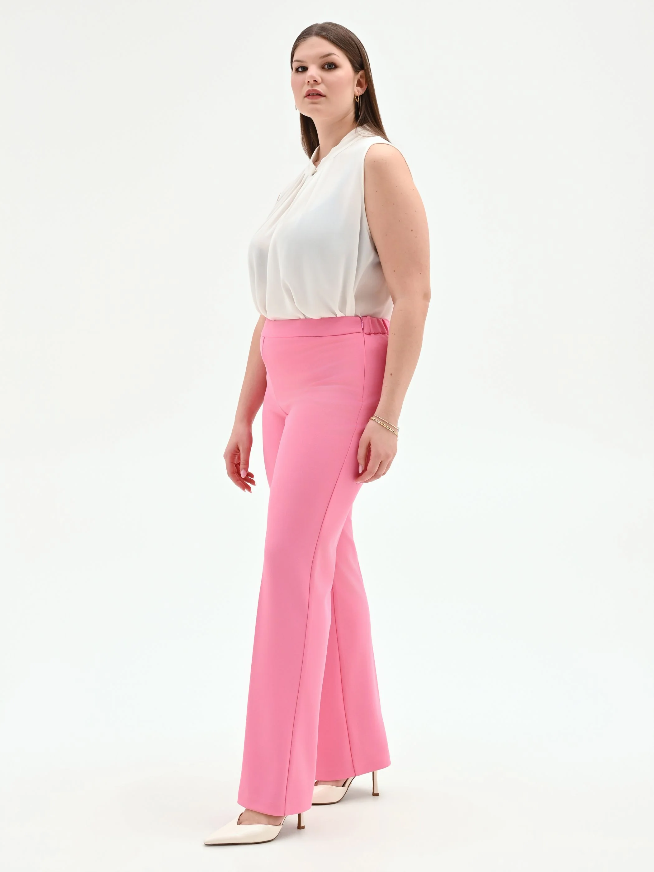 Pantalone Curvy rosa a vita alta in scuba crèpe - Image 5
