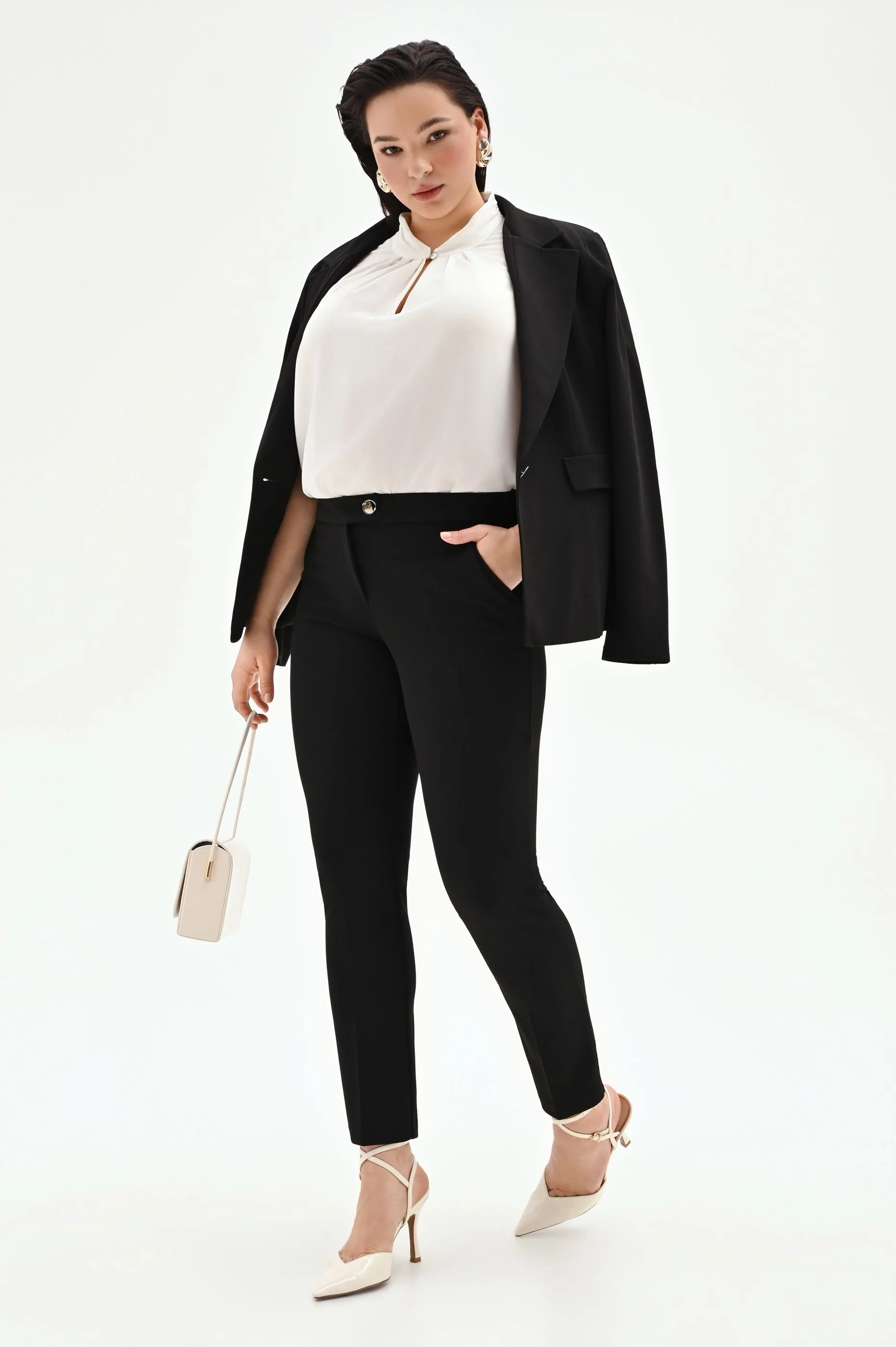 Pantalone Curvy skinny nero in scuba mano crèpe - Image 6