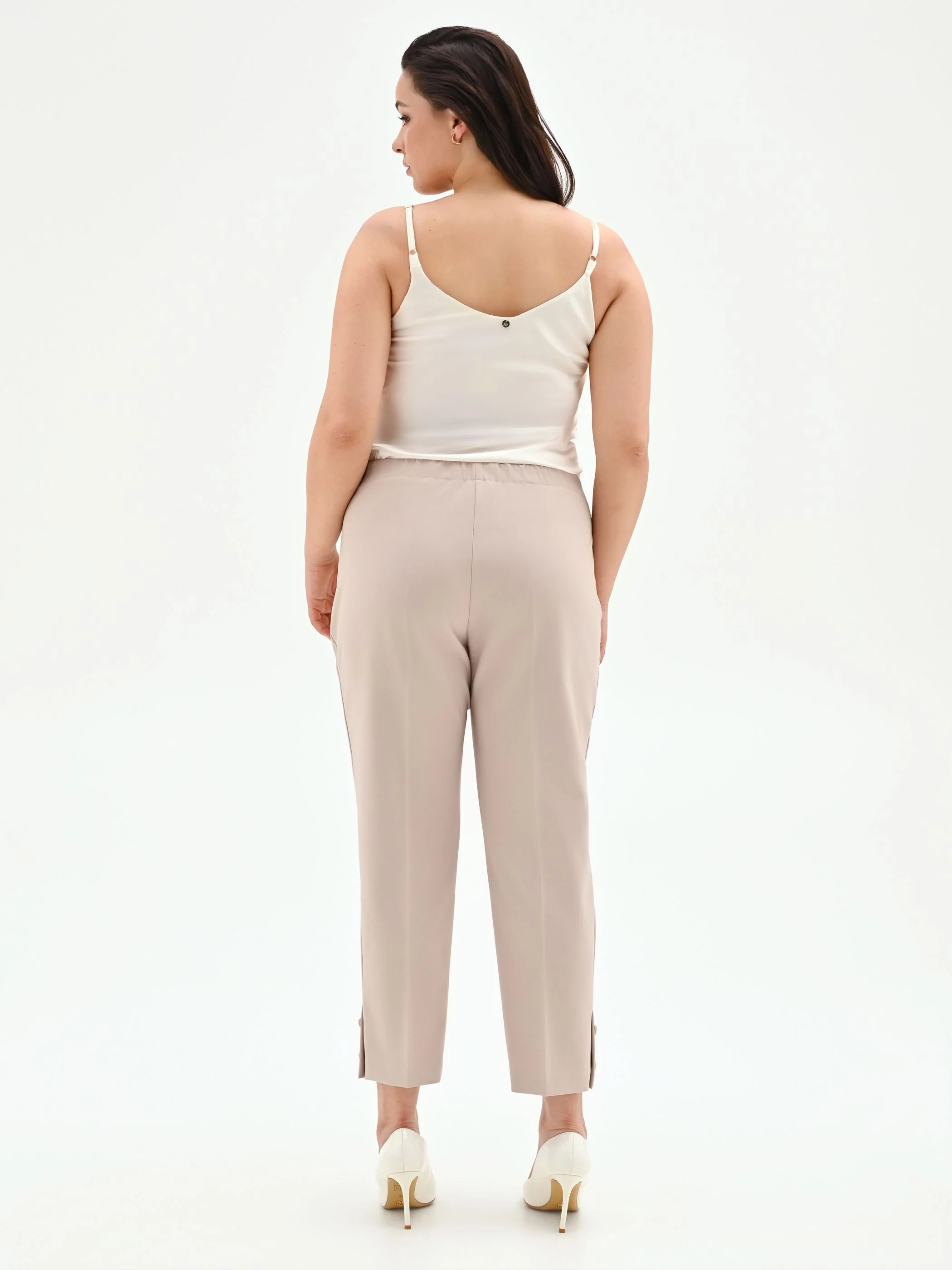 Pantalone Curvy tortora beige in tessuto tecnico