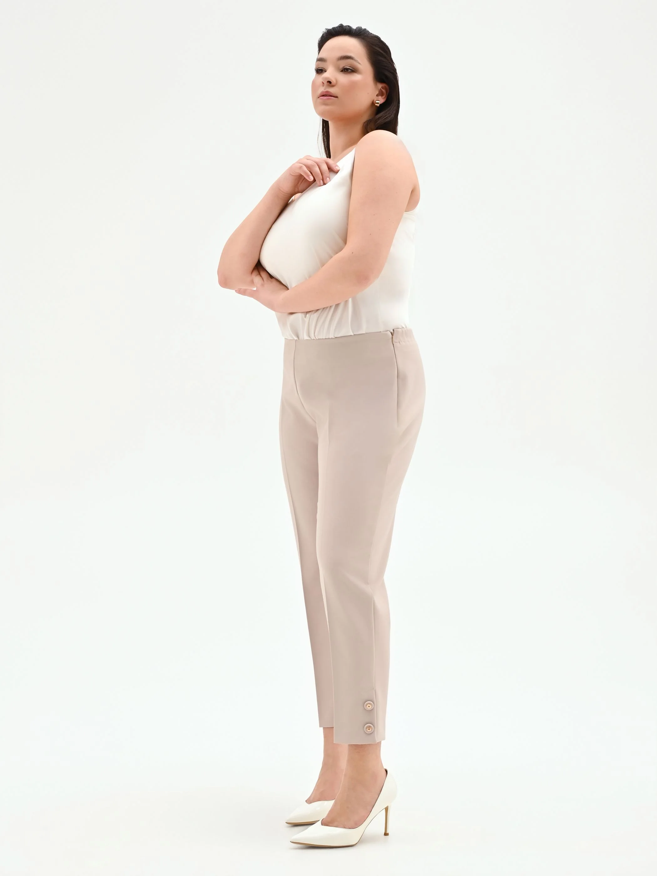 Pantalone Curvy tortora beige in tessuto tecnico - Image 2