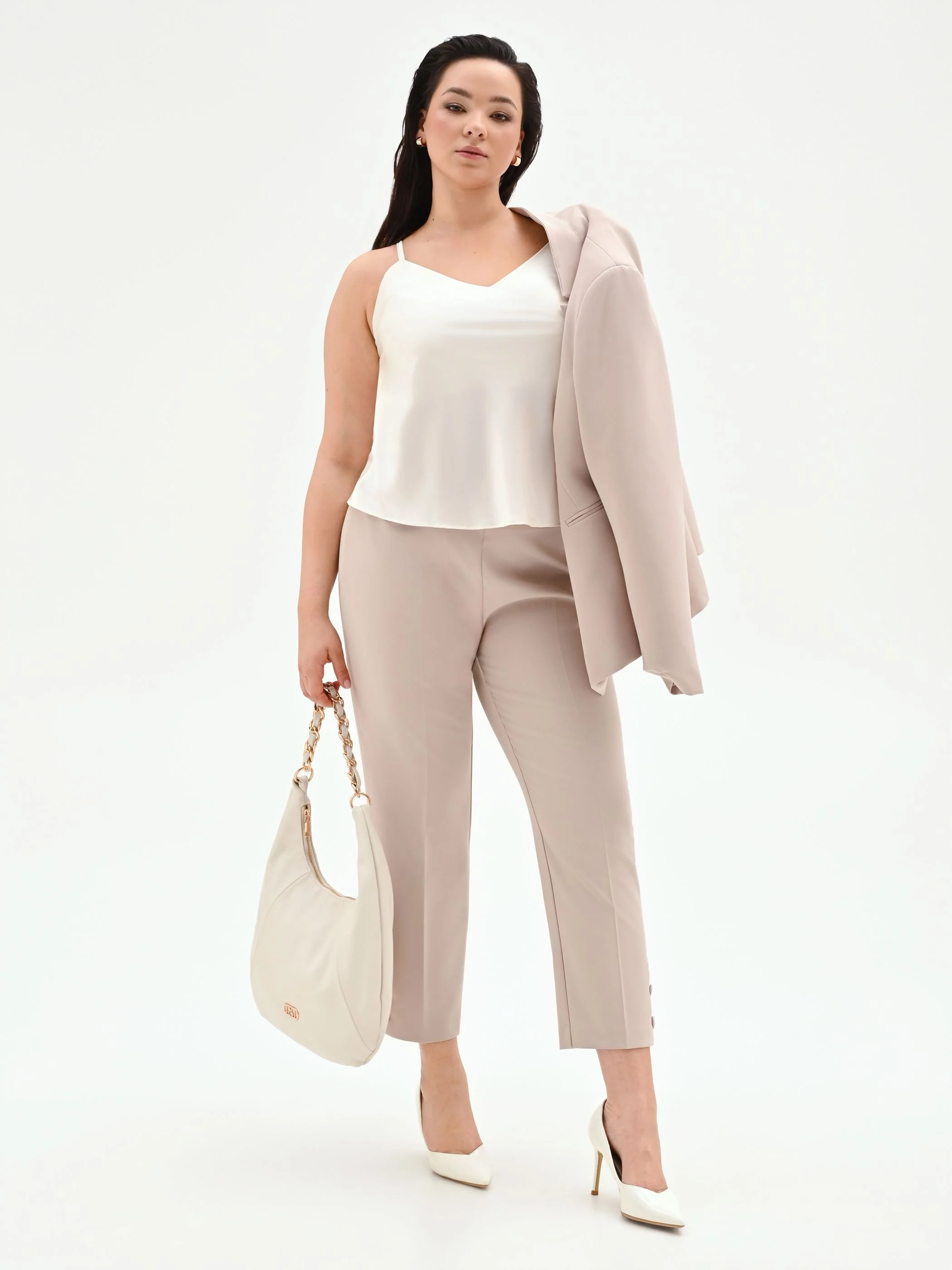 Pantalone Curvy tortora beige in tessuto tecnico - Image 6