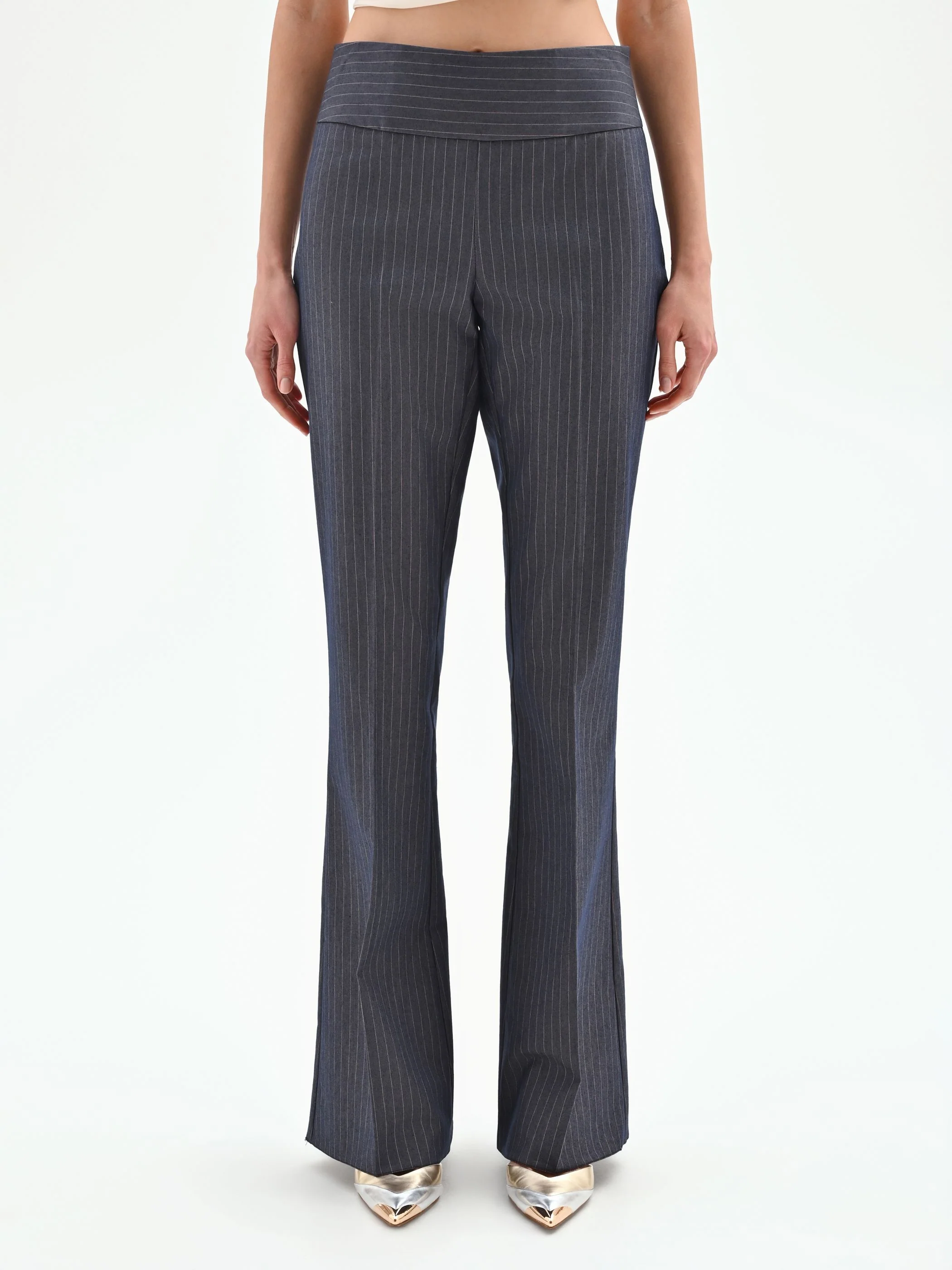 Pantalone gessato blu mid flared - Image 2