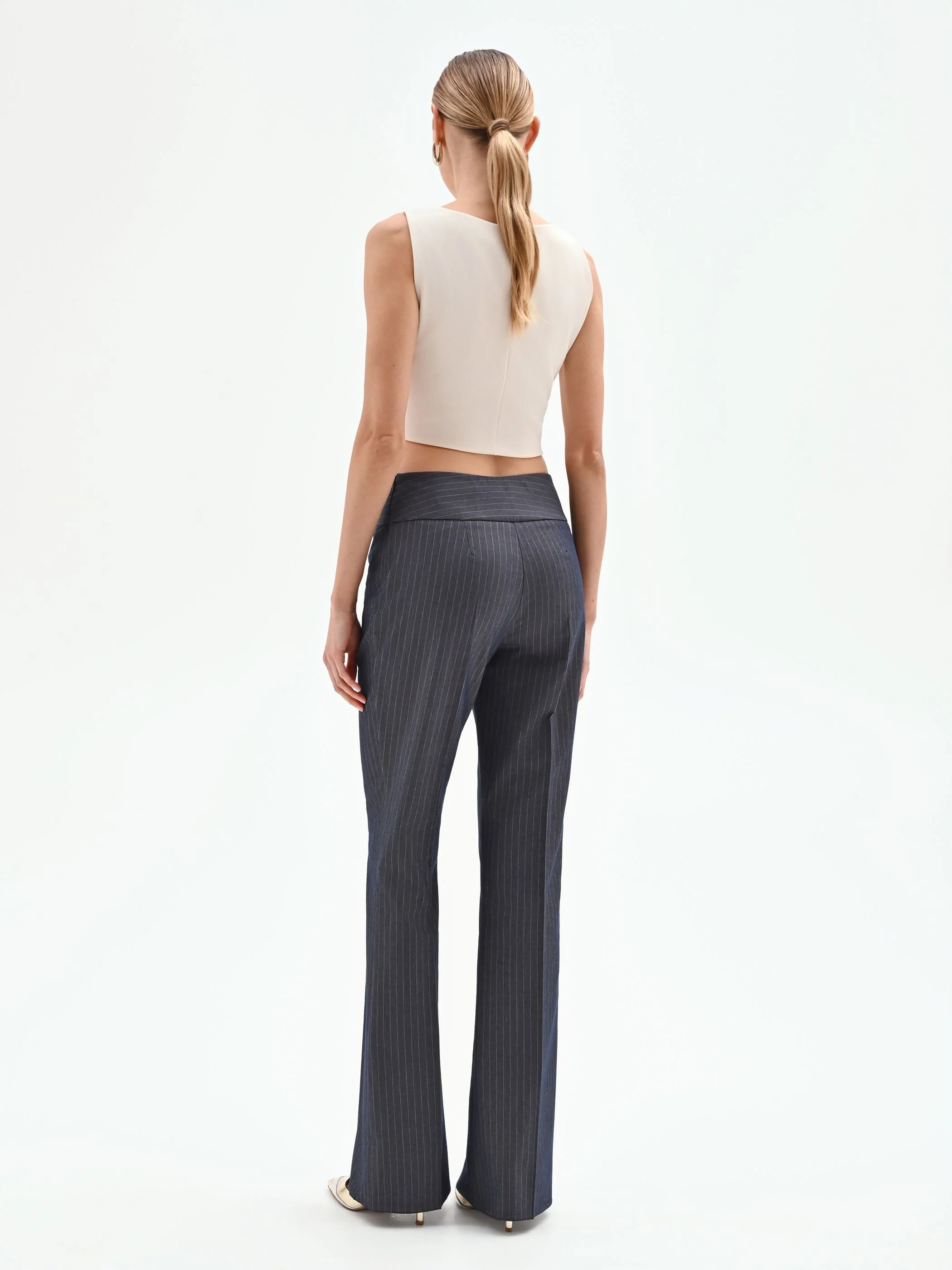 Pantalone gessato blu mid flared - Image 3
