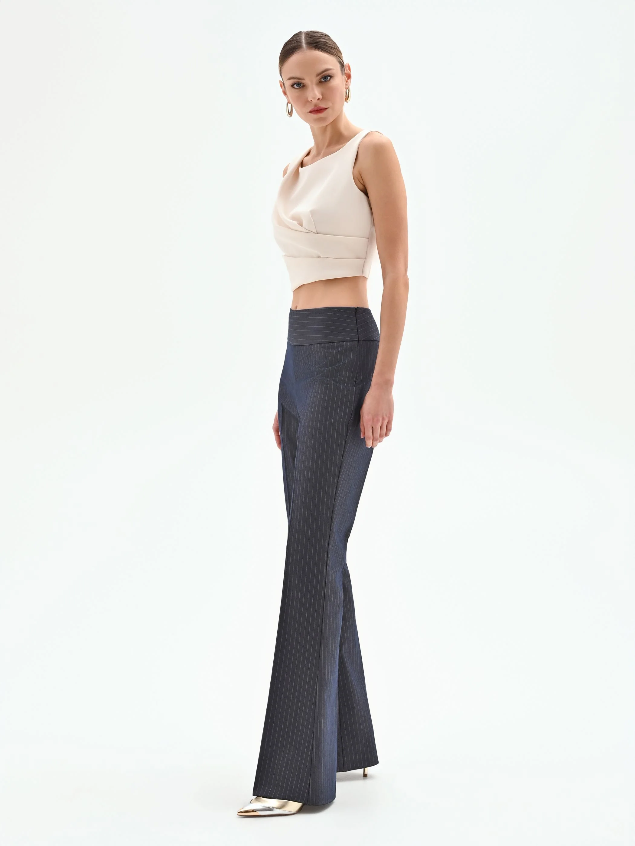 Pantalone gessato blu mid flared - Image 5