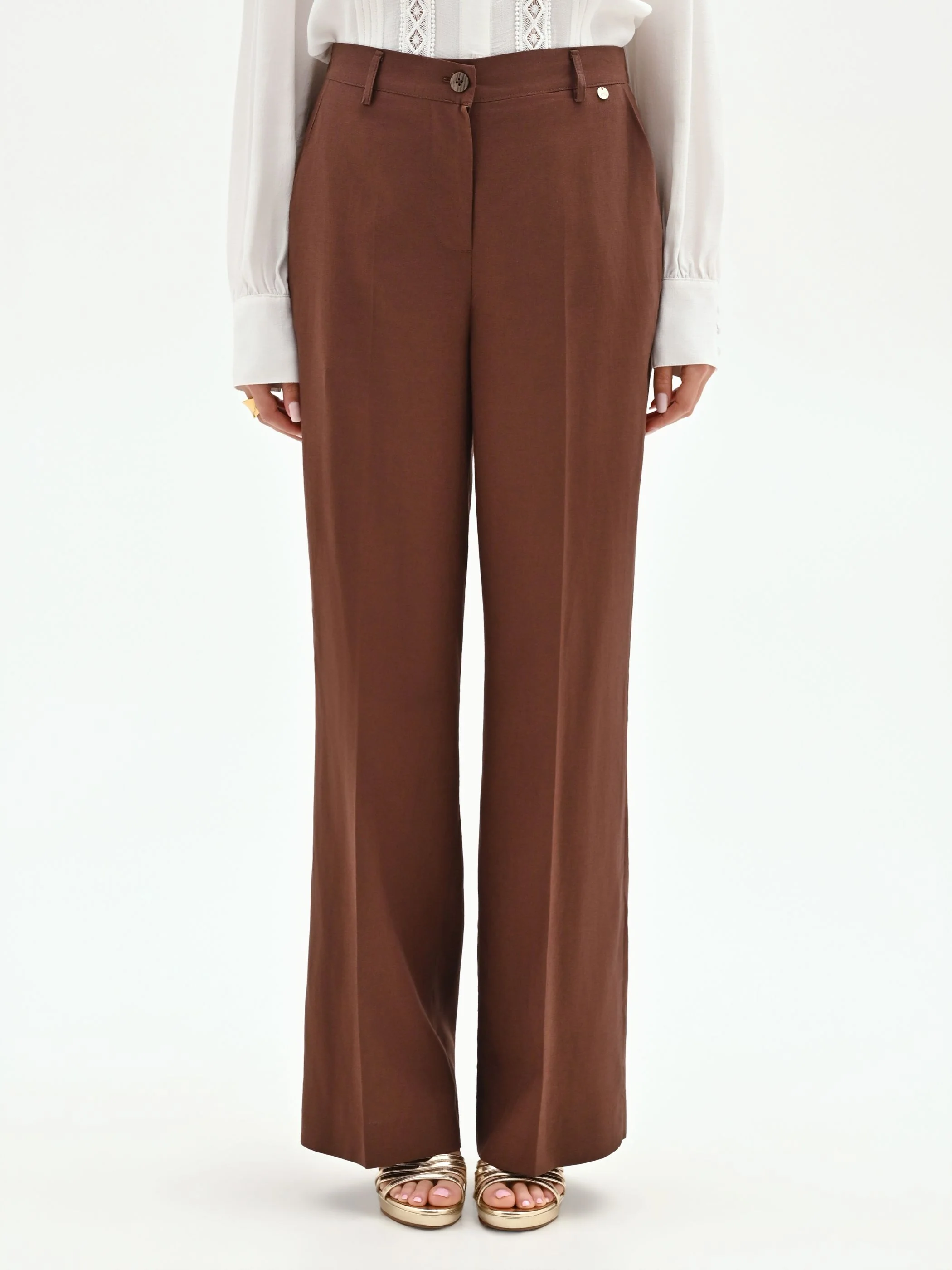 Pantalone in lino color cioccolato - Image 2