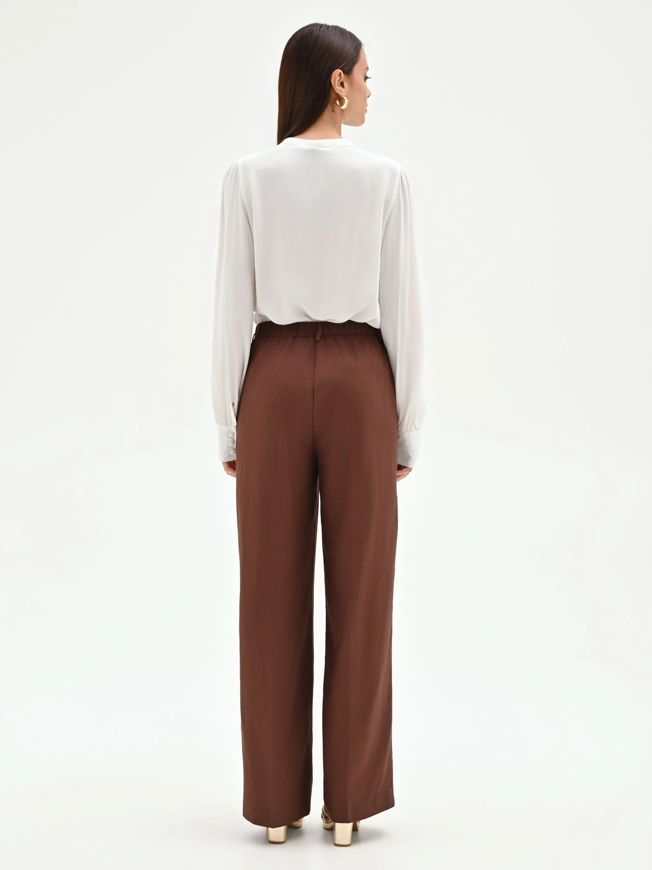 Pantalone in lino color cioccolato - Image 3