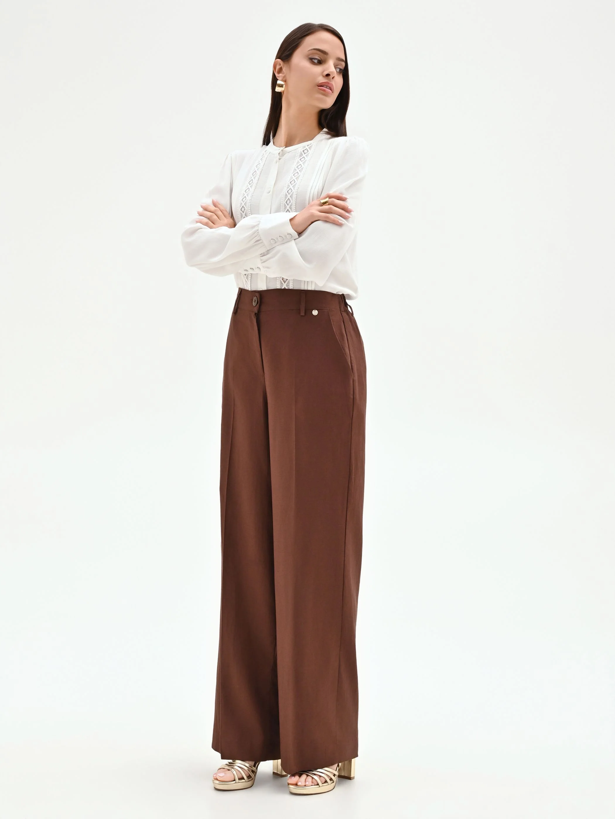 Pantalone in lino color cioccolato - Image 4