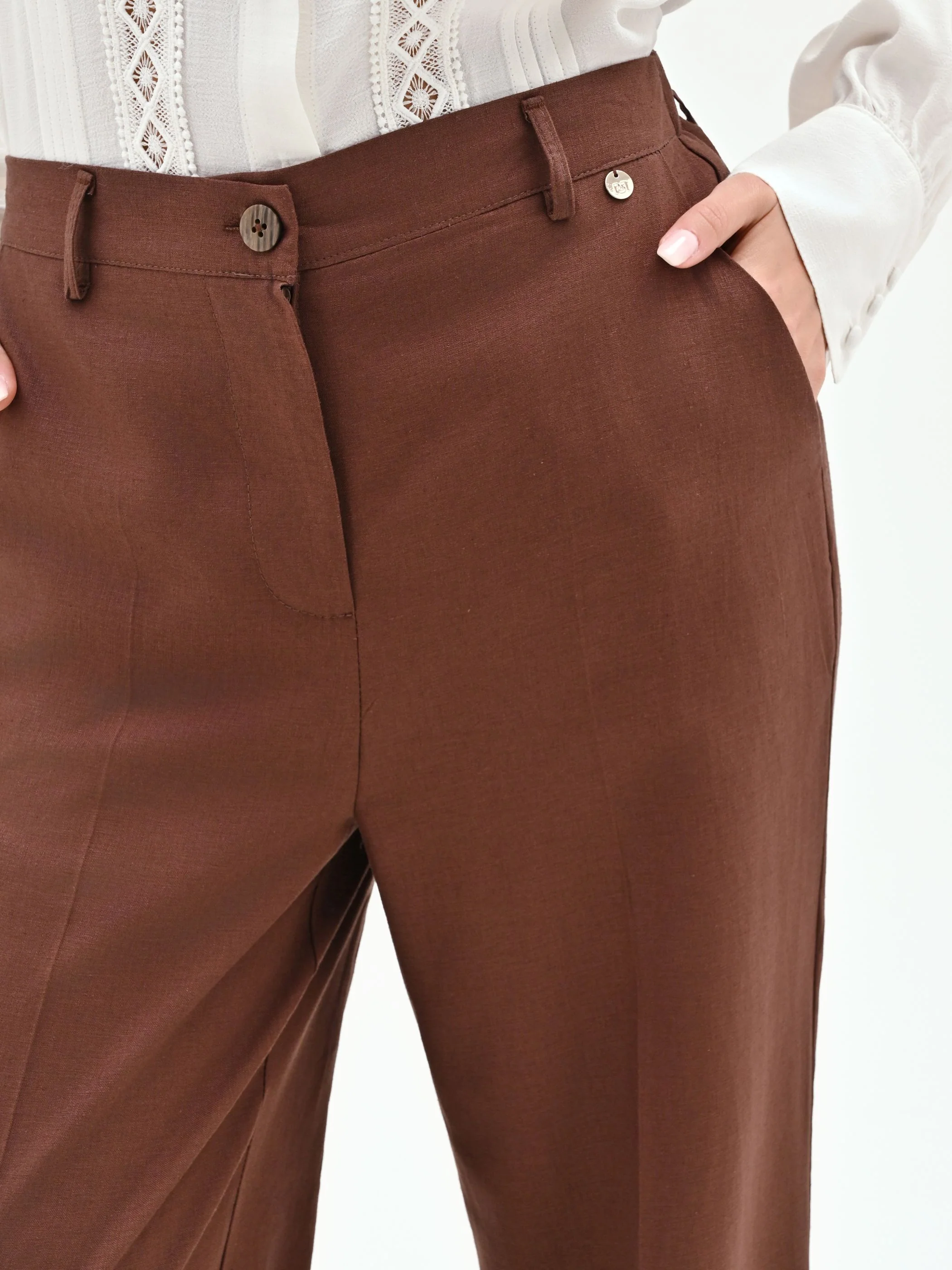 Pantalone in lino color cioccolato - Image 5