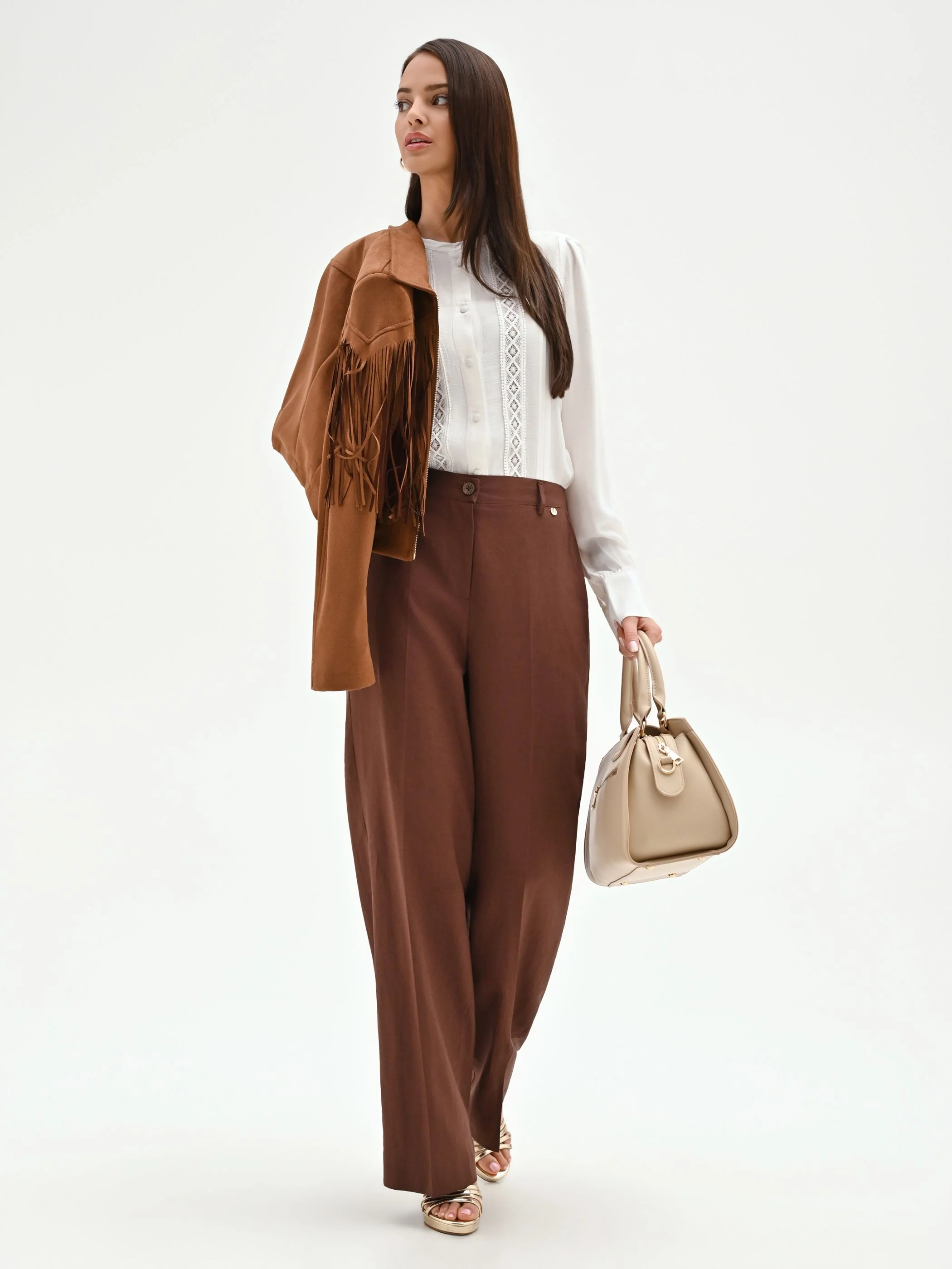 Pantalone in lino color cioccolato - Image 6
