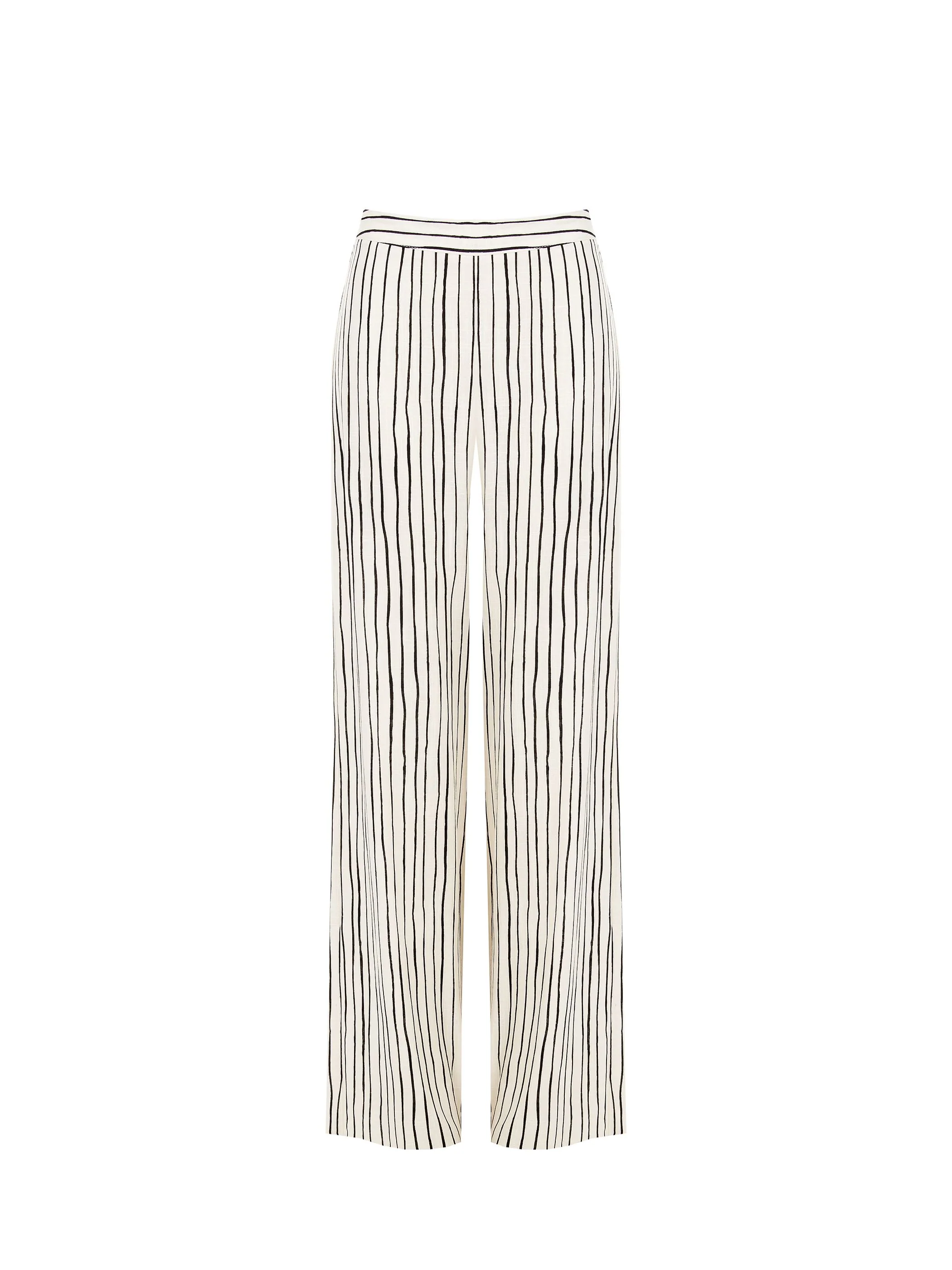 Pantalone in lino panna a palazzo con fantasia a righe - Image 6
