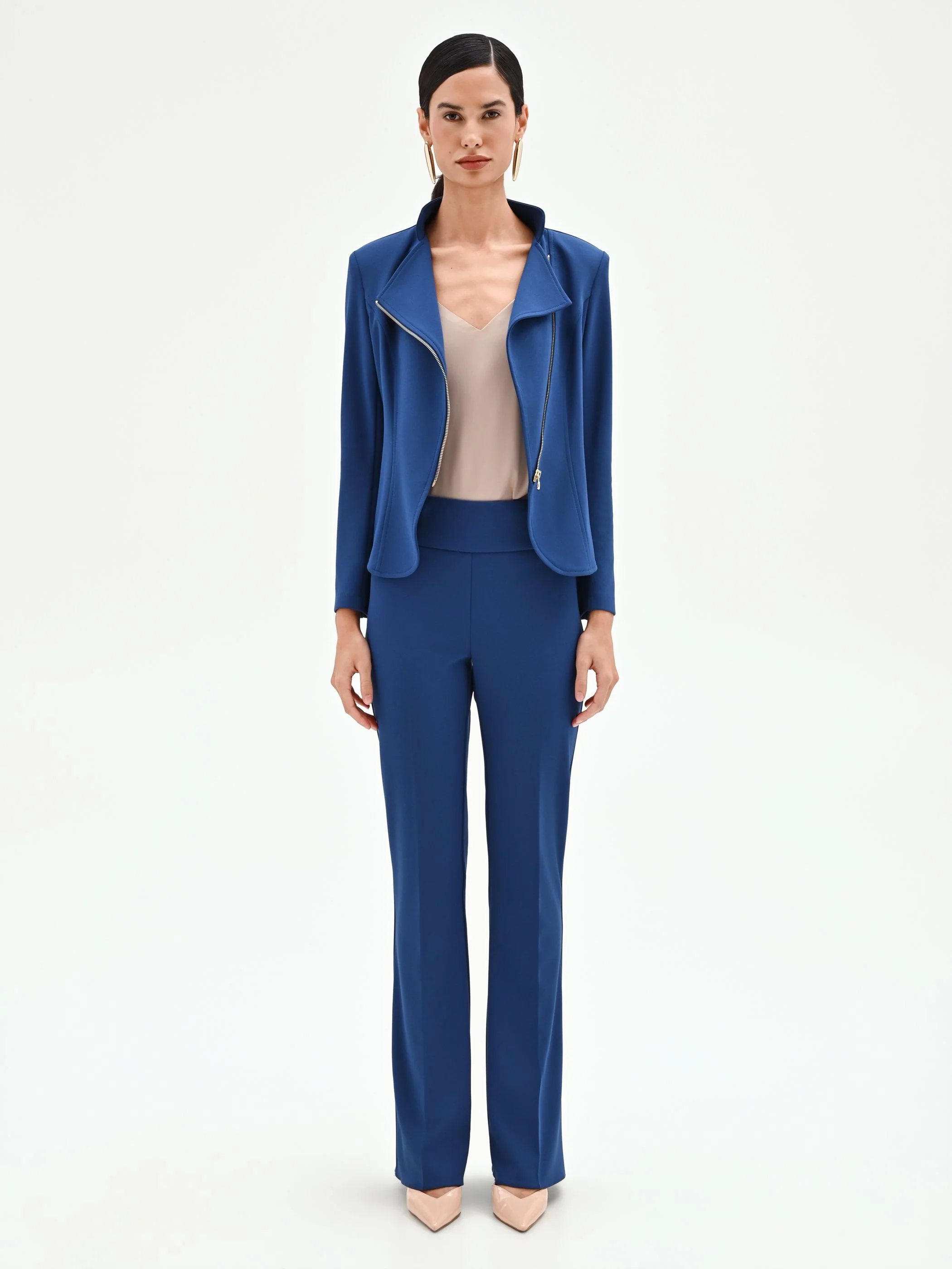 Pantalone mid flared blu brillante con fascione