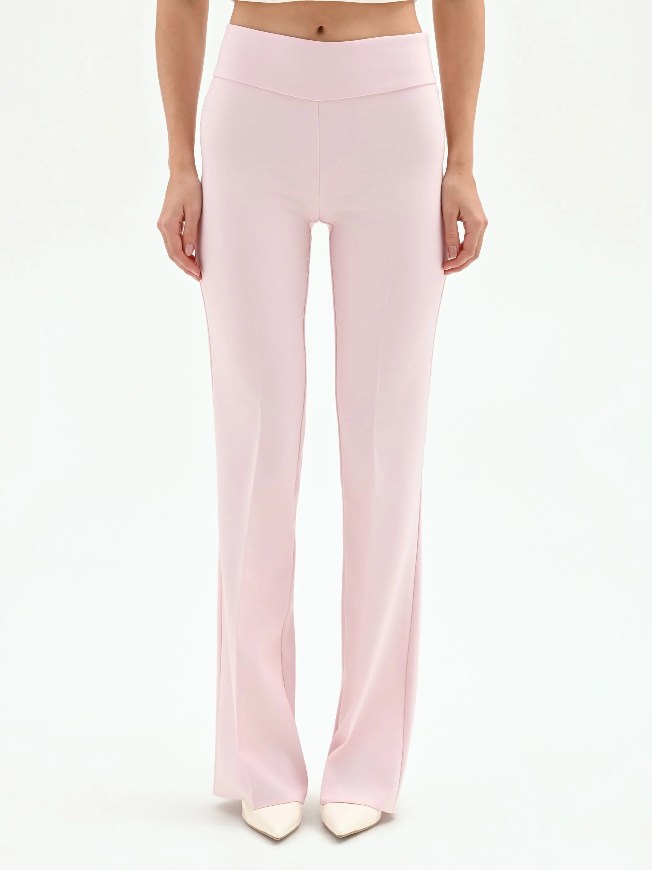 Pantalone mid flared rosa pastello a vita alta - Image 2