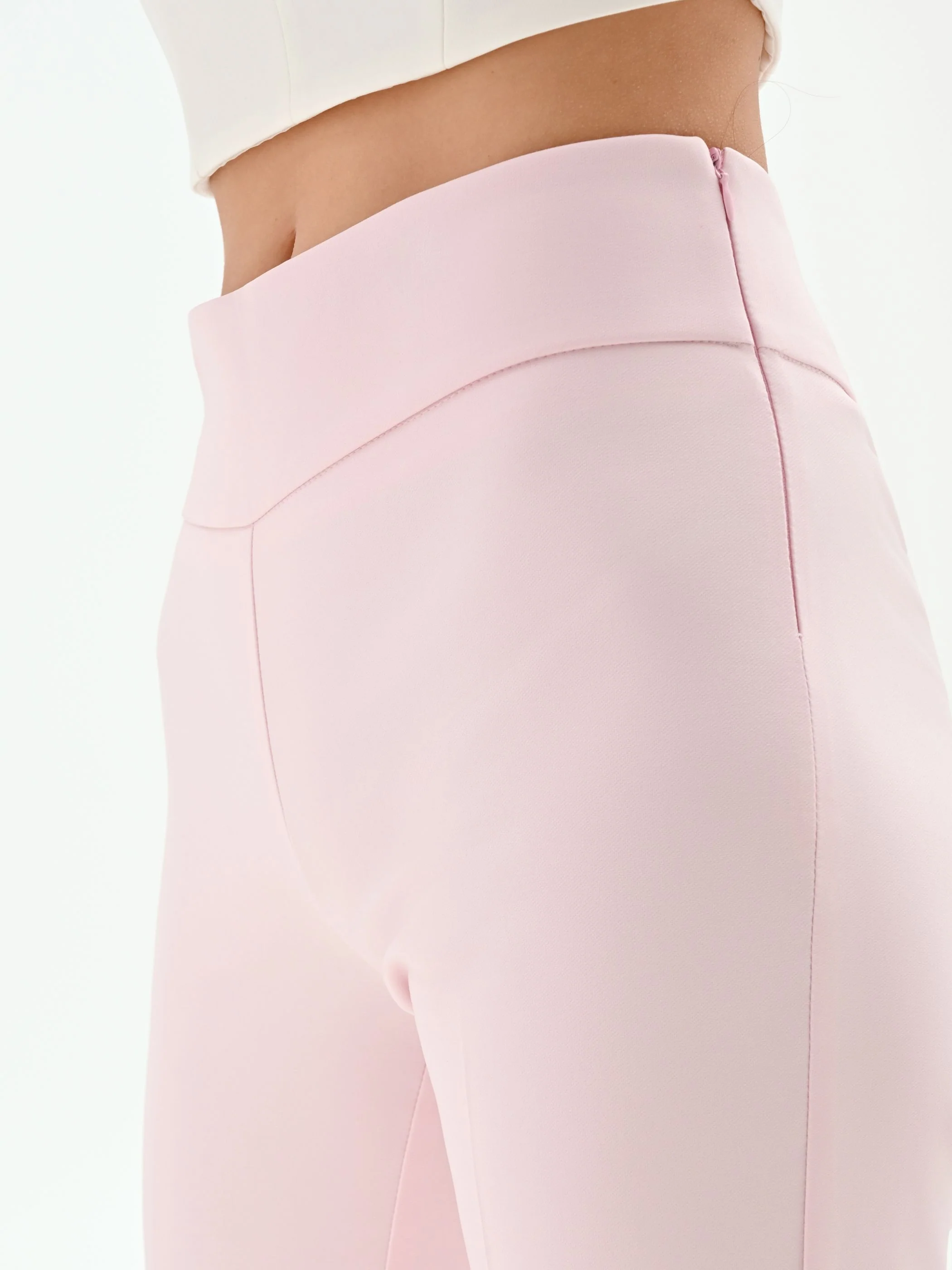 Pantalone mid flared rosa pastello a vita alta - Image 4