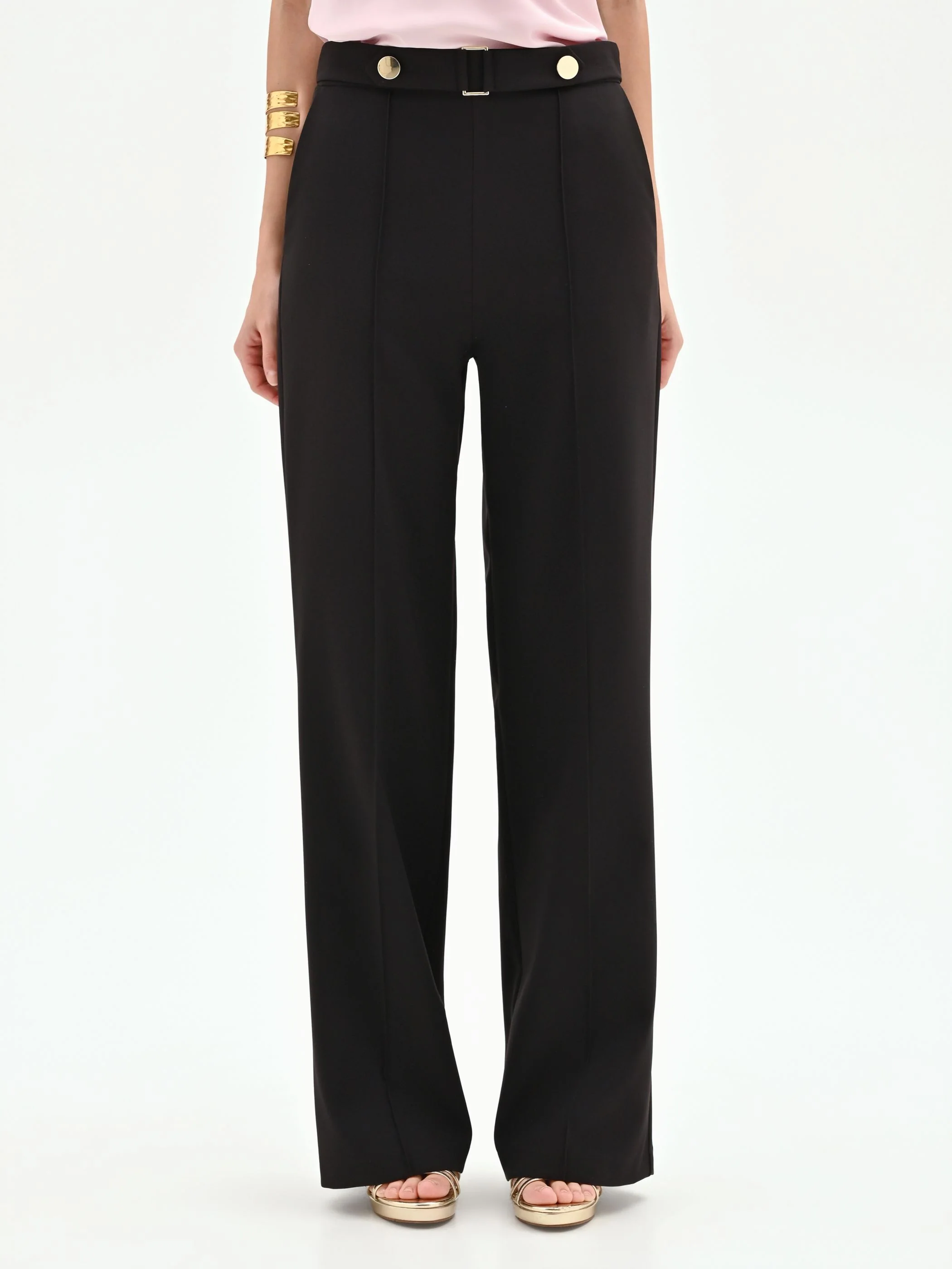 Pantalone nero a gamba dritta con bottoni gioiello - Image 2