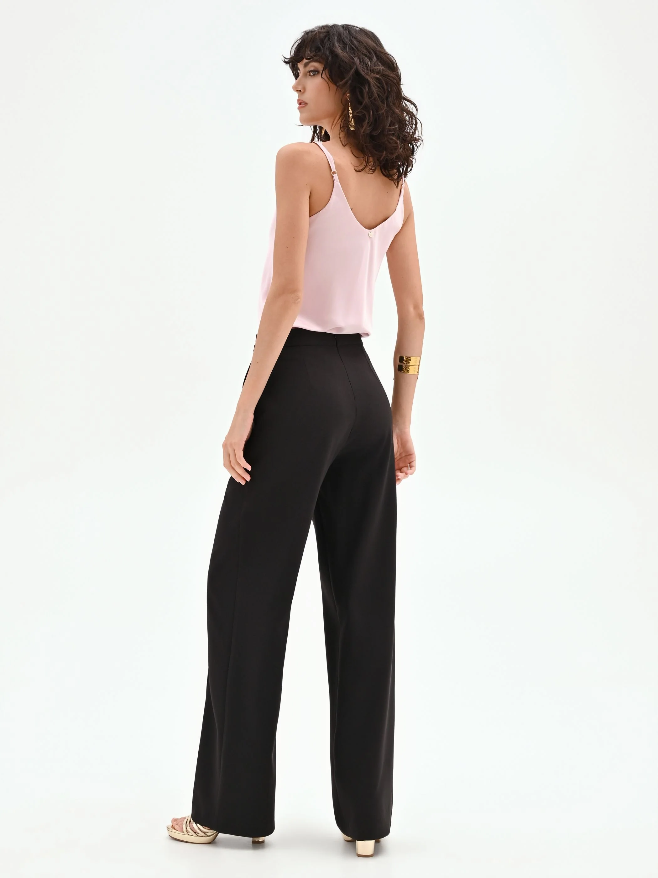 Pantalone nero a gamba dritta con bottoni gioiello - Image 3
