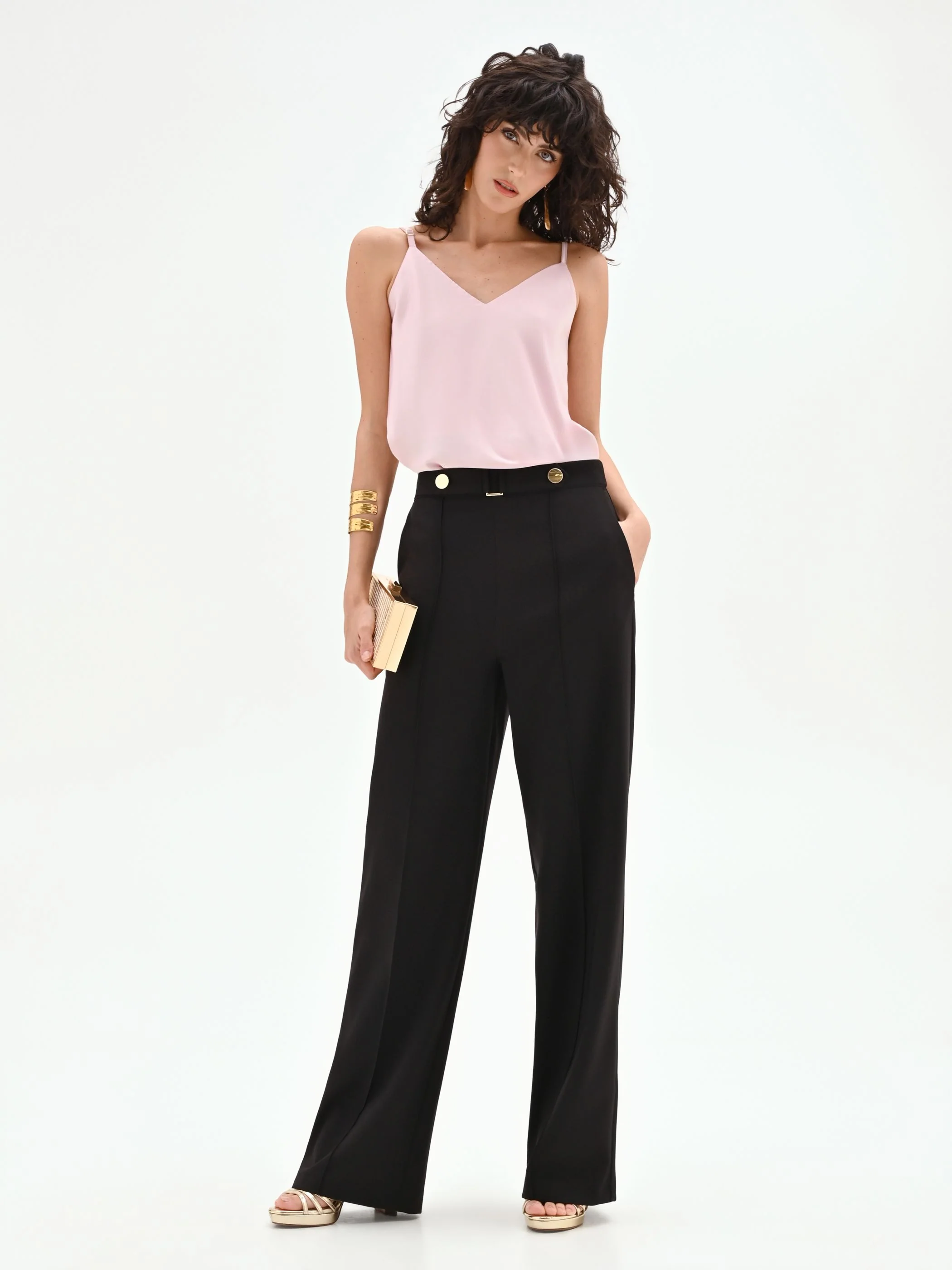 Pantalone nero a gamba dritta con bottoni gioiello - Image 6