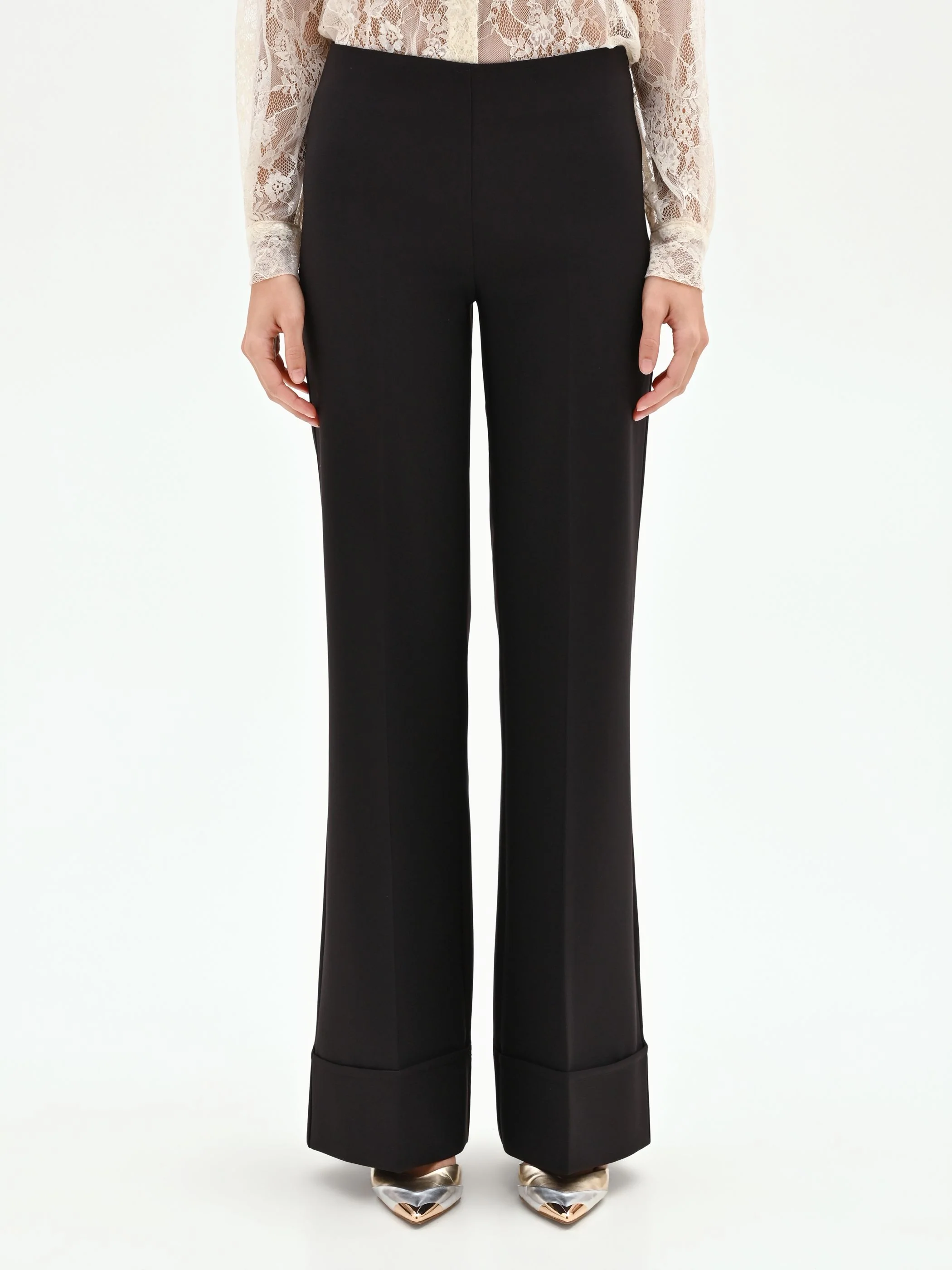 Pantalone nero a vita alta con risvolto - Image 2