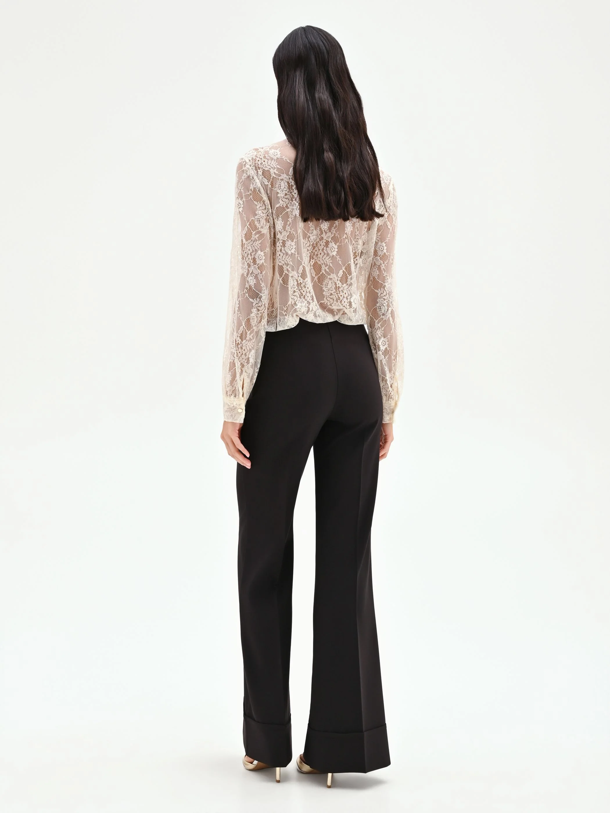 Pantalone nero a vita alta con risvolto - Image 3