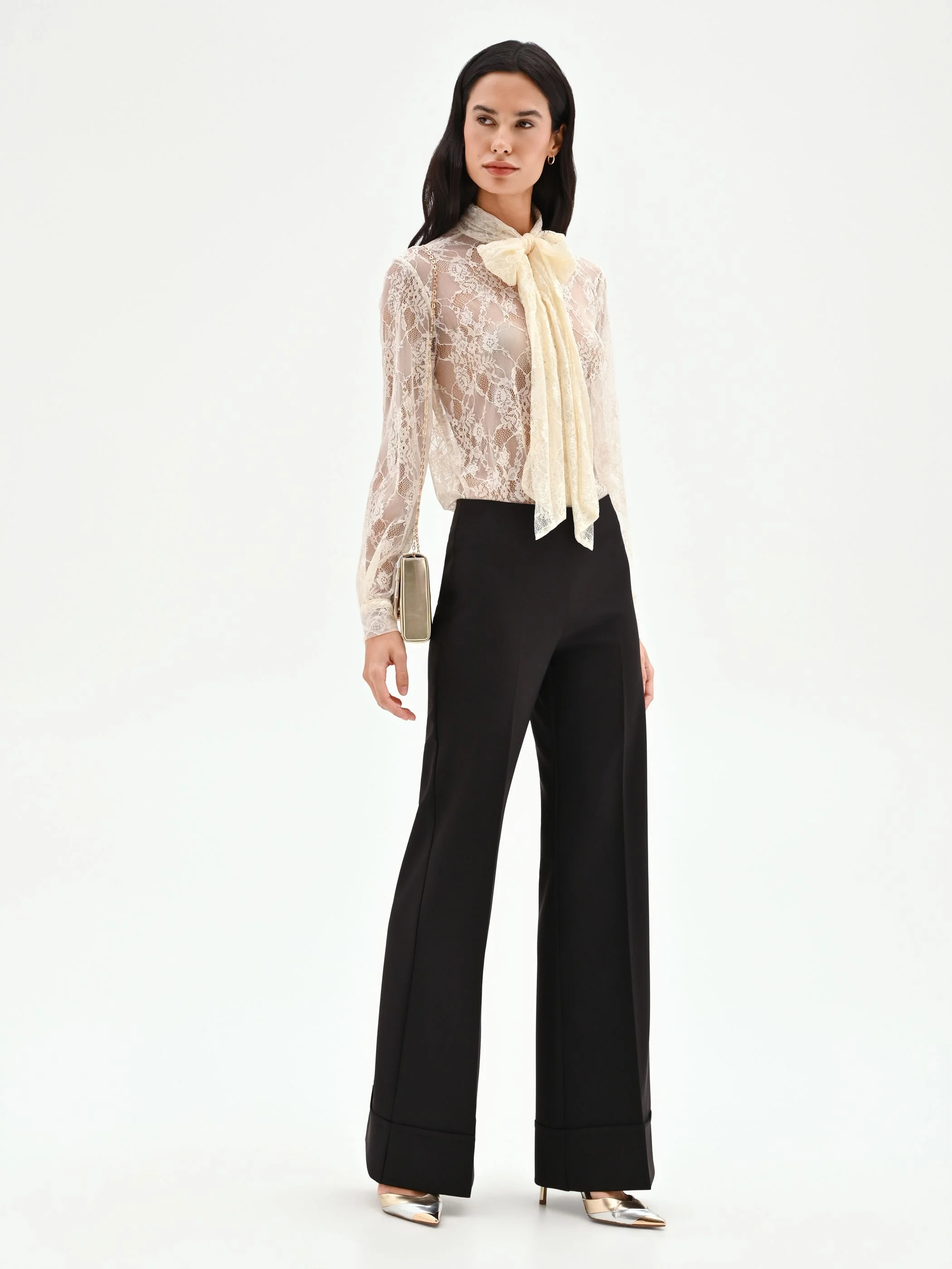 Pantalone nero a vita alta con risvolto - Image 6