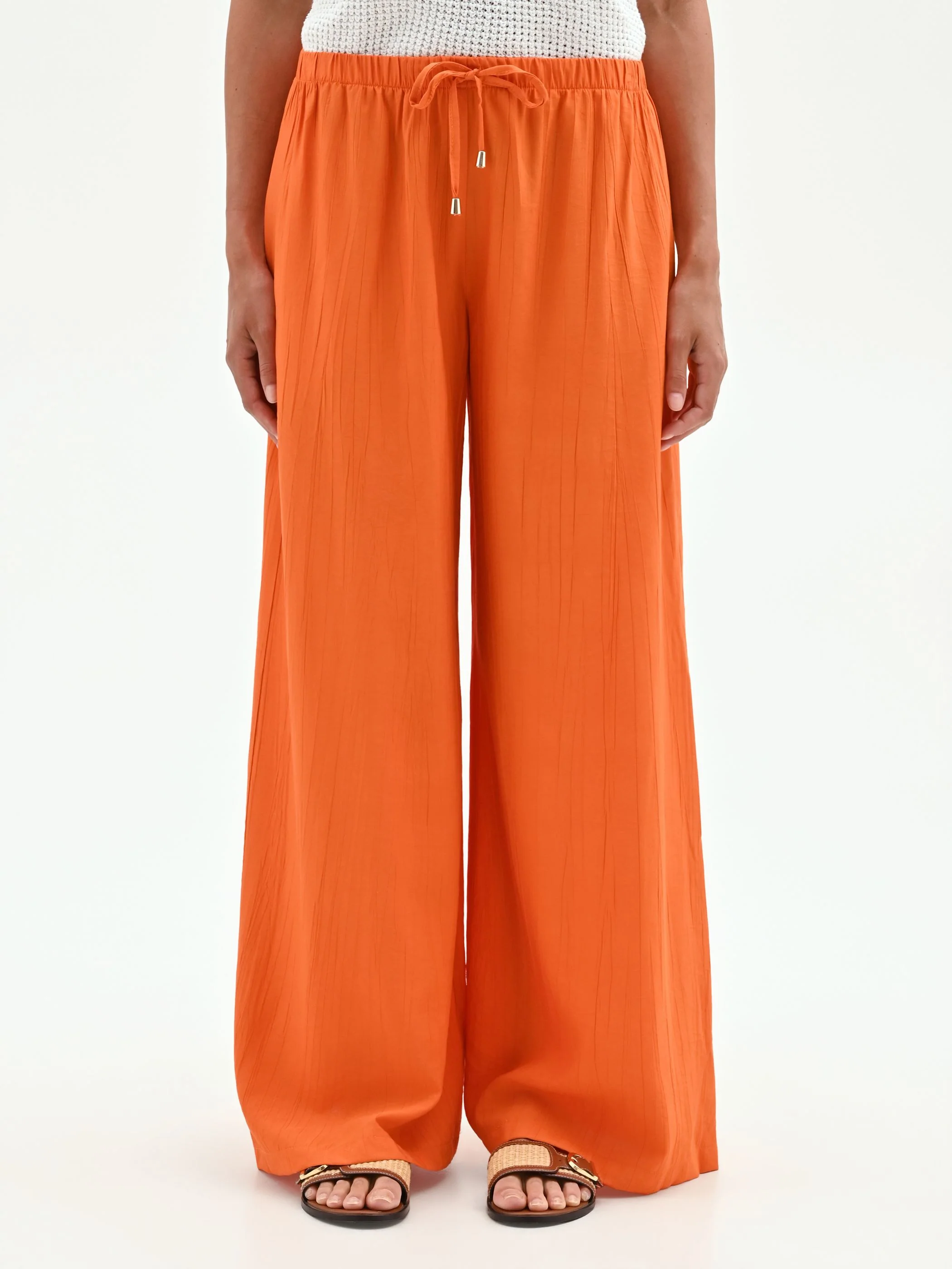 Pantalone palazzo arancio in viscosa - Image 2