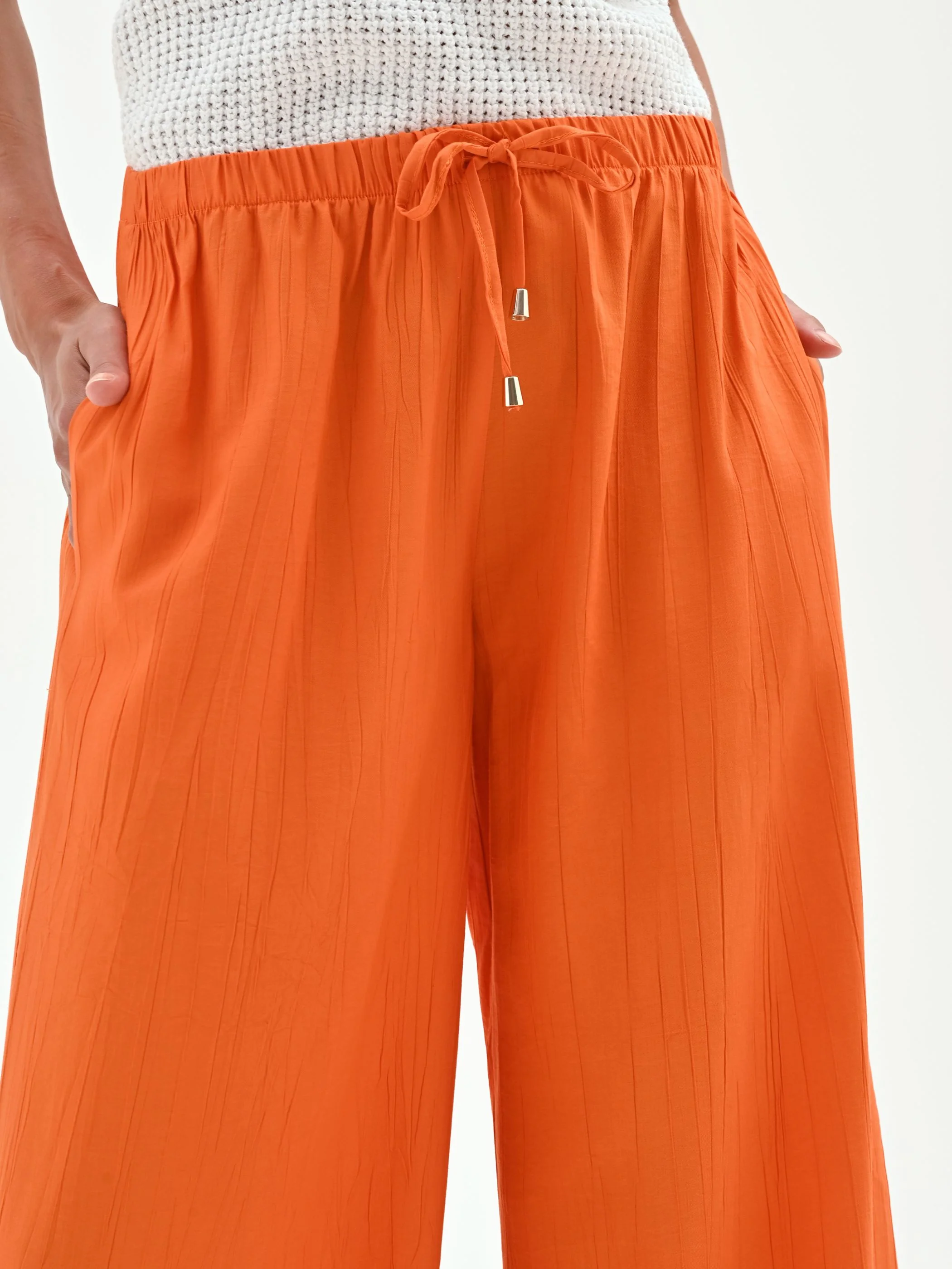 Pantalone palazzo arancio in viscosa - Image 4