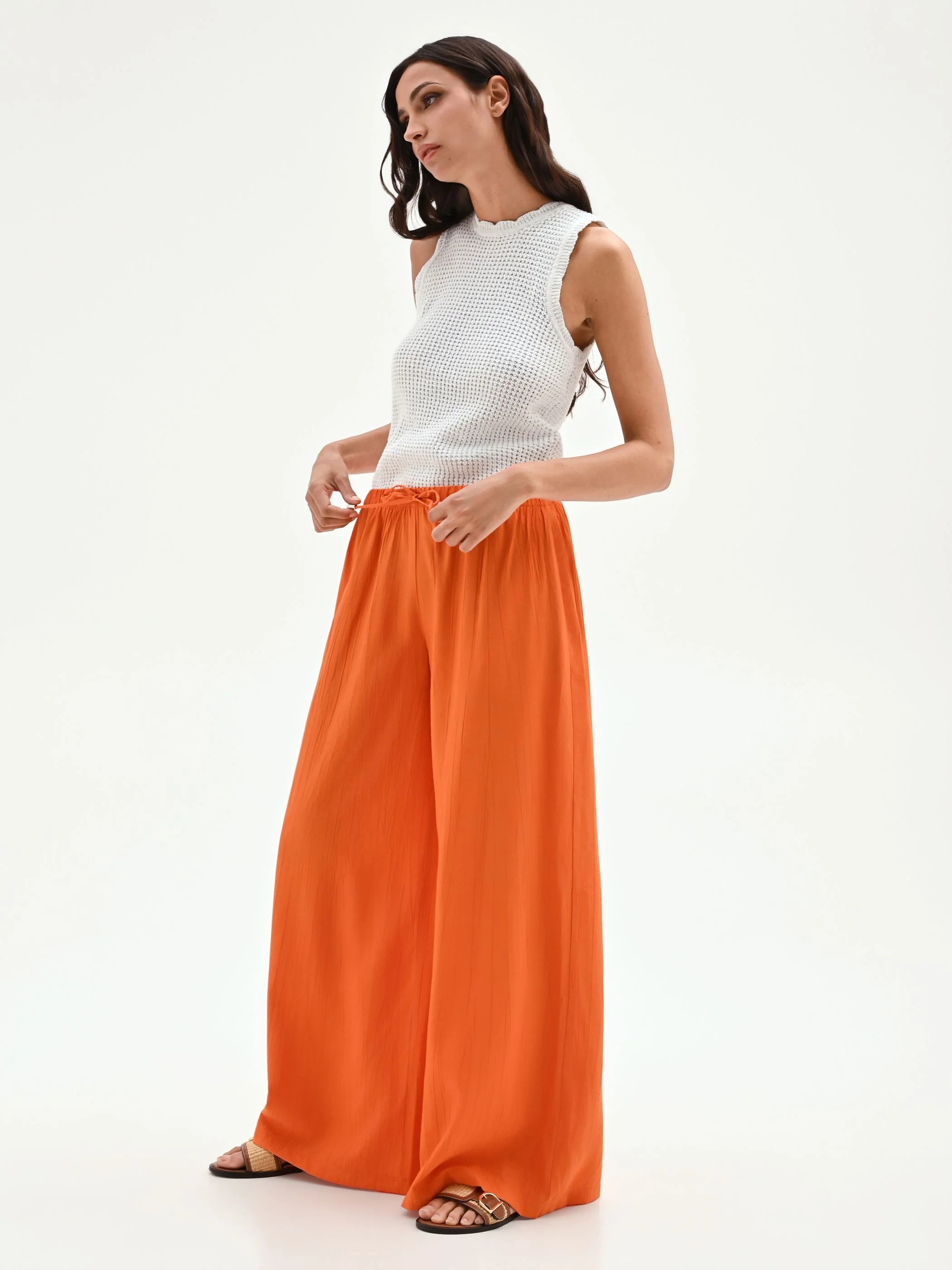 Pantalone palazzo arancio in viscosa - Image 5