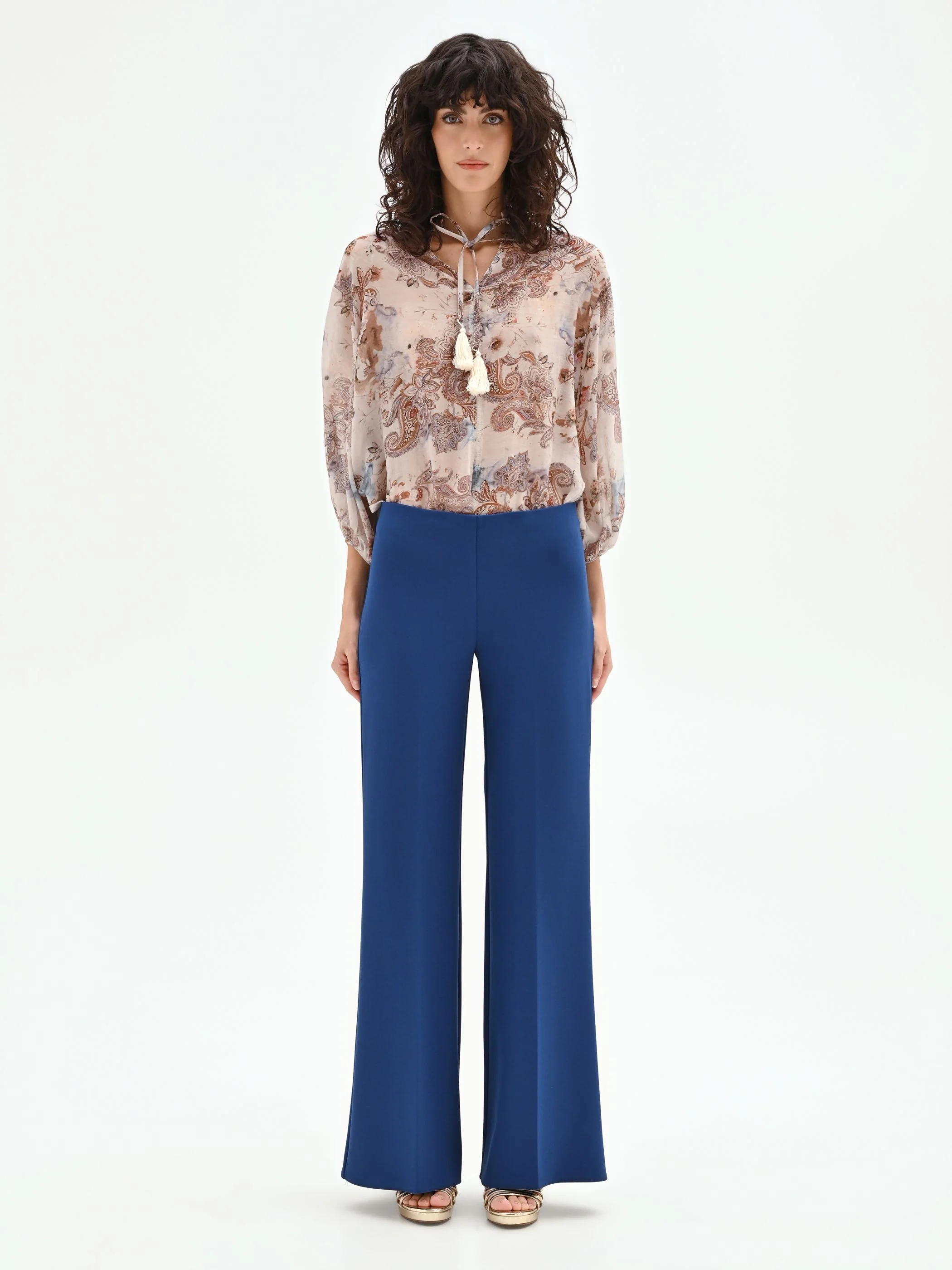 Pantalone palazzo blu brillante