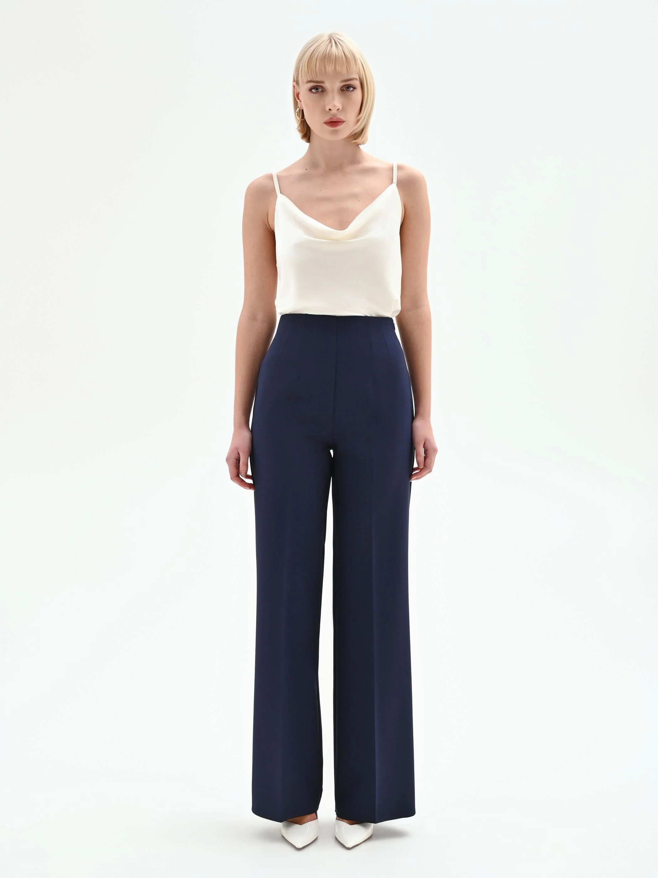 Pantalone palazzo blu in tessuto tecnico - Image 4