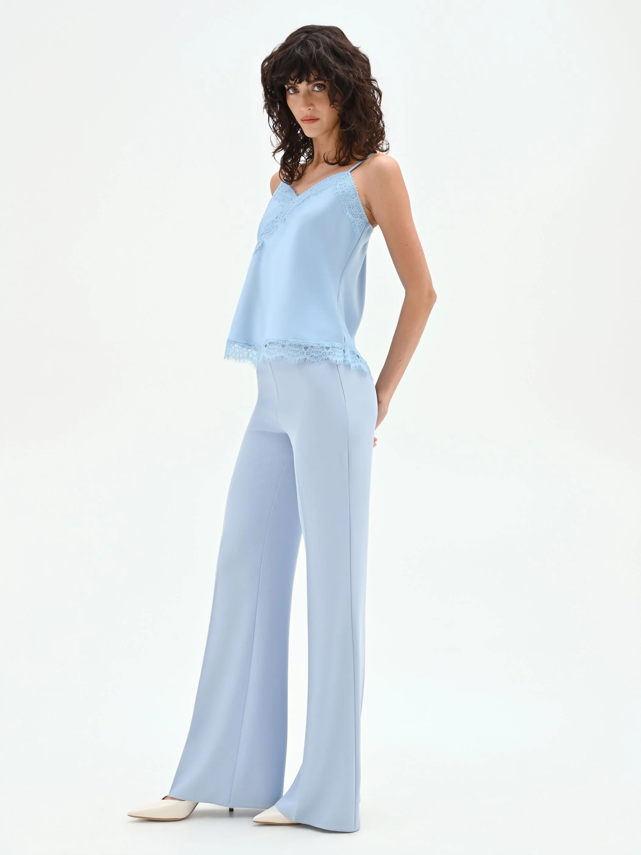 Pantalone palazzo cielo azzurro a vita alta - Image 5