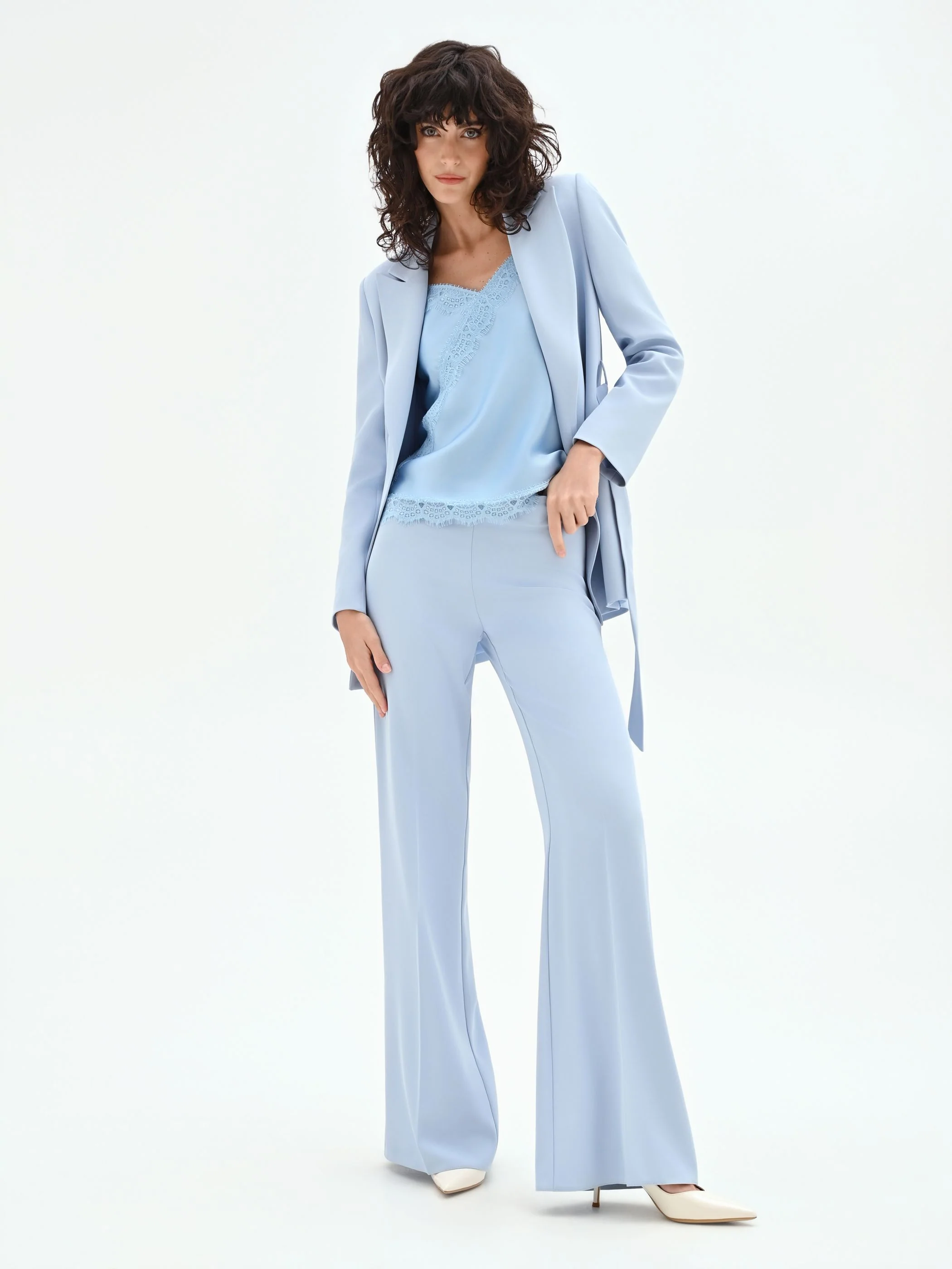 Pantalone palazzo cielo azzurro a vita alta - Image 6
