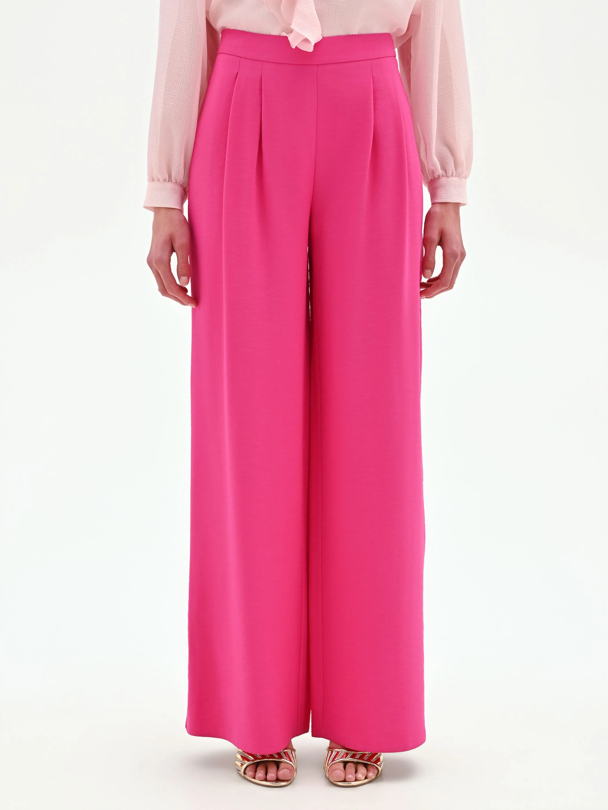 Pantalone palazzo fucsia a vita alta in poliviscosa - Image 2