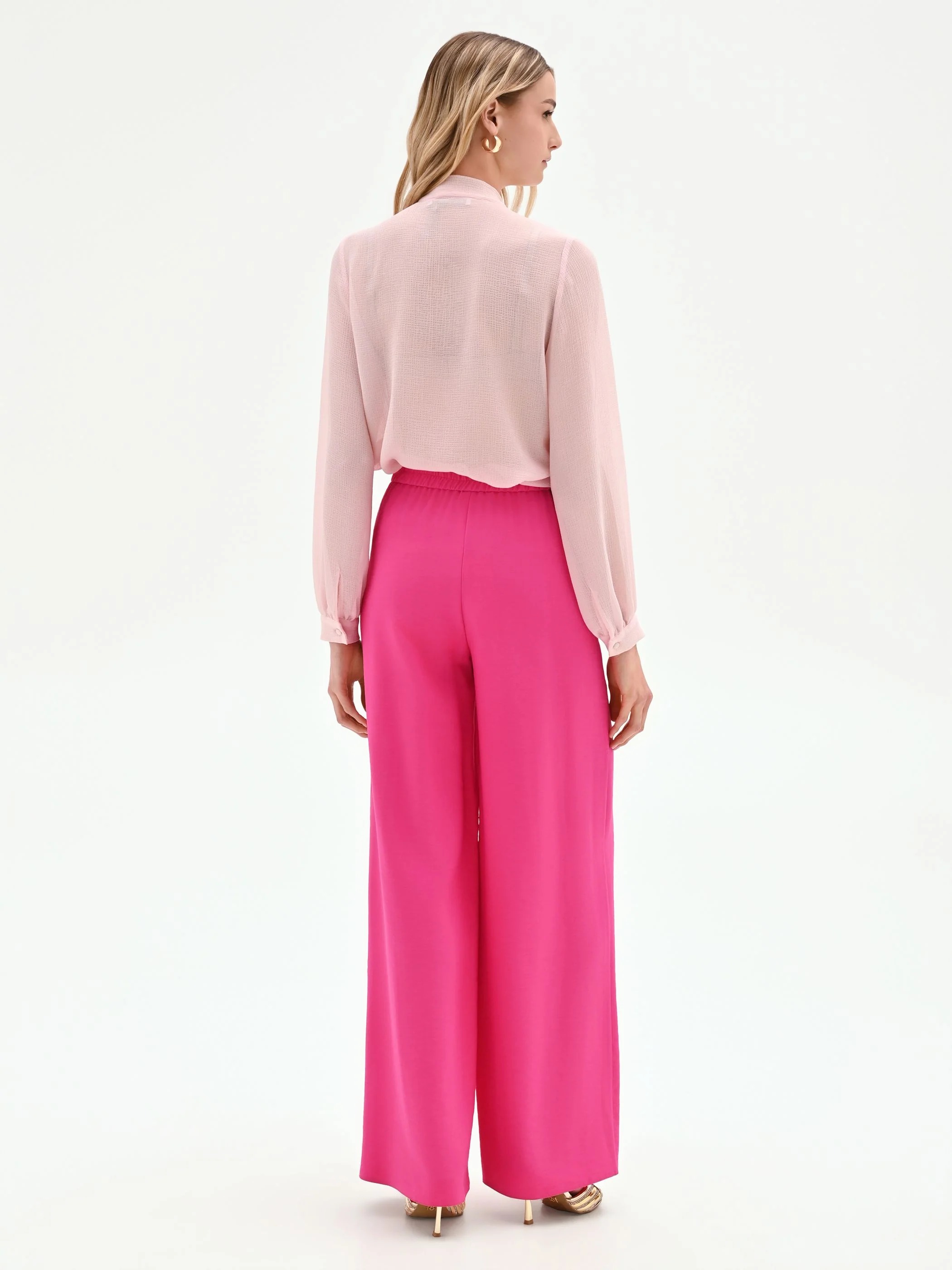 Pantalone palazzo fucsia a vita alta in poliviscosa - Image 3