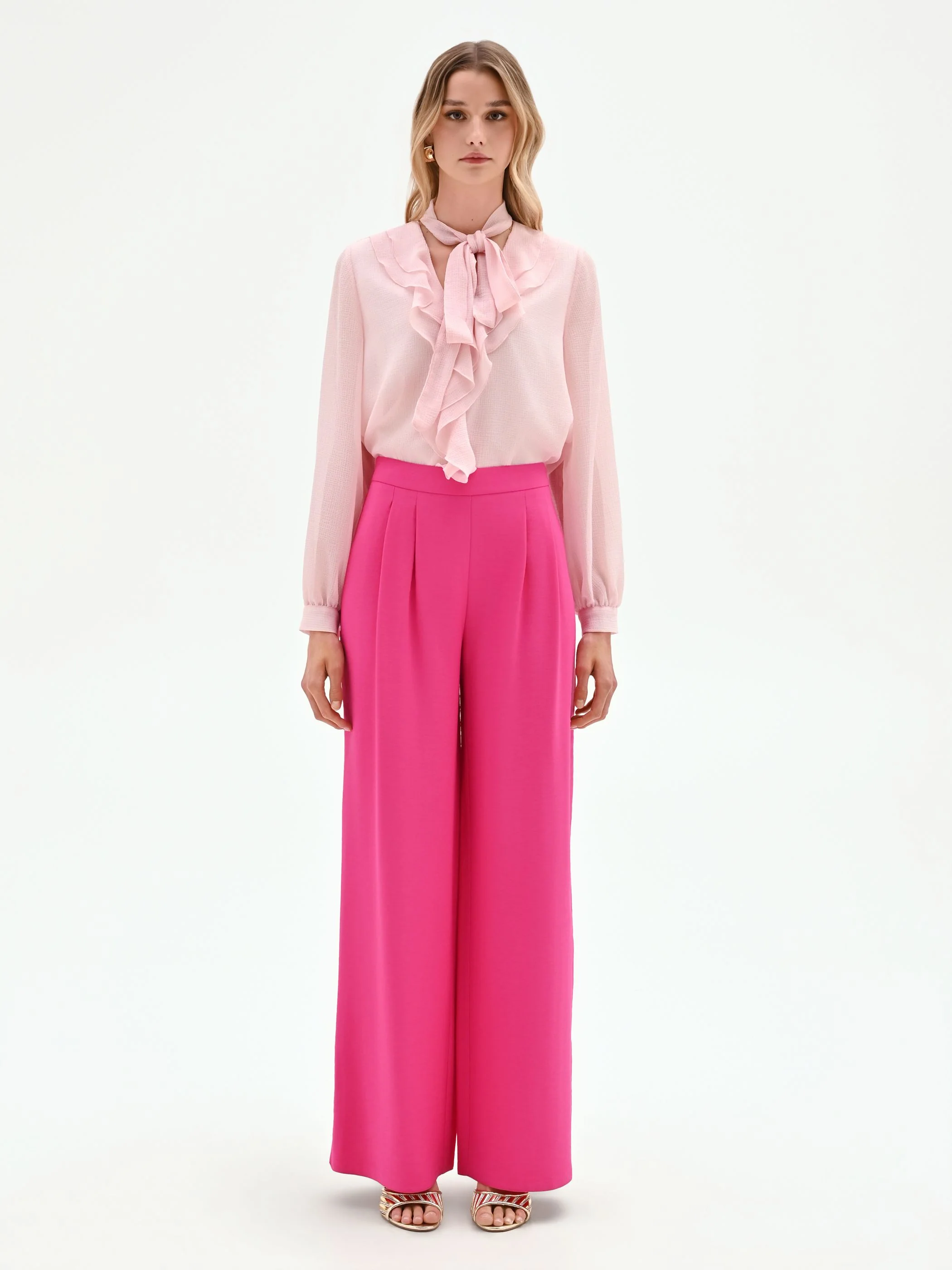 Pantalone palazzo fucsia a vita alta in poliviscosa - Image 5