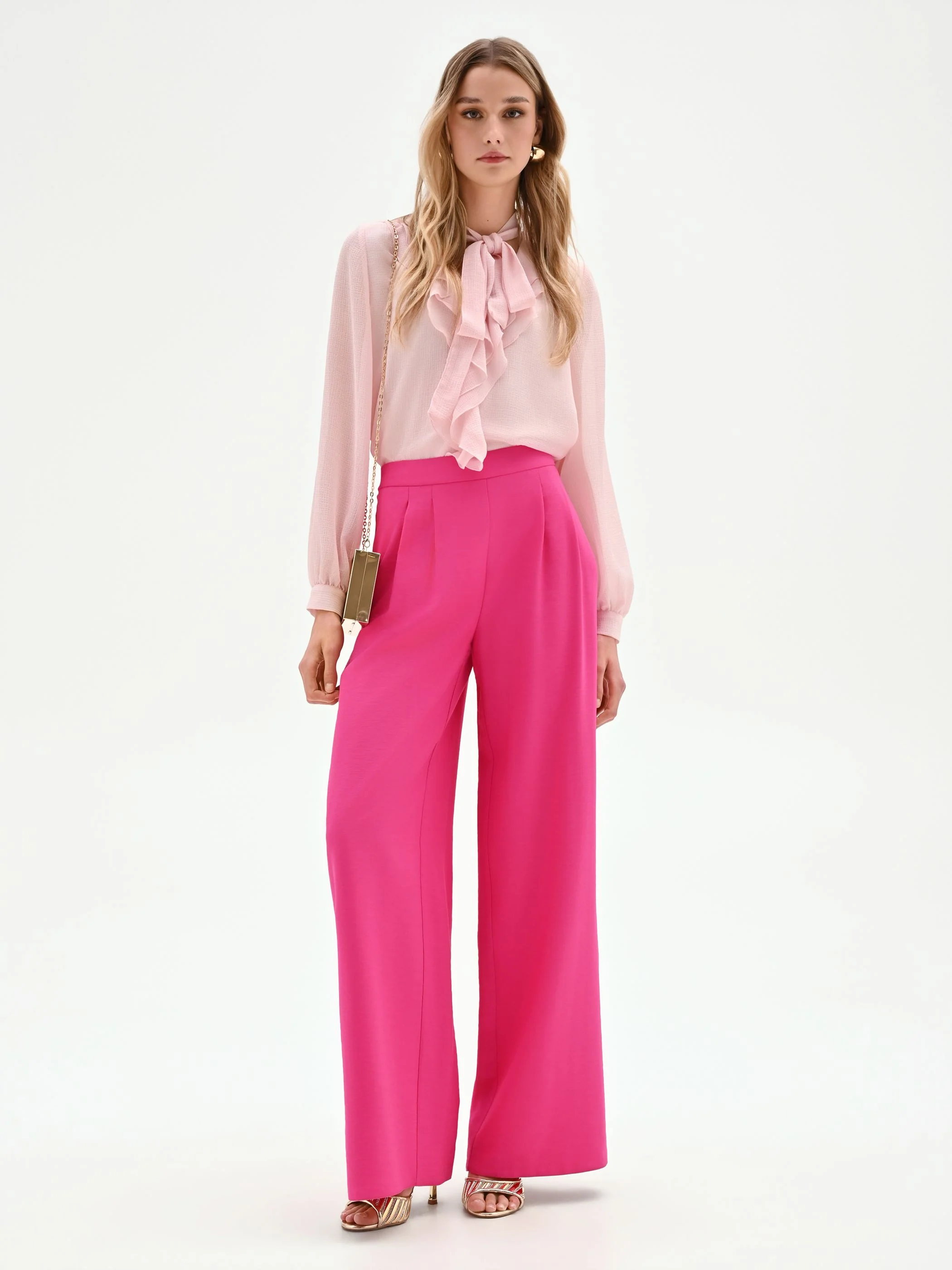 Pantalone palazzo fucsia a vita alta in poliviscosa - Image 7