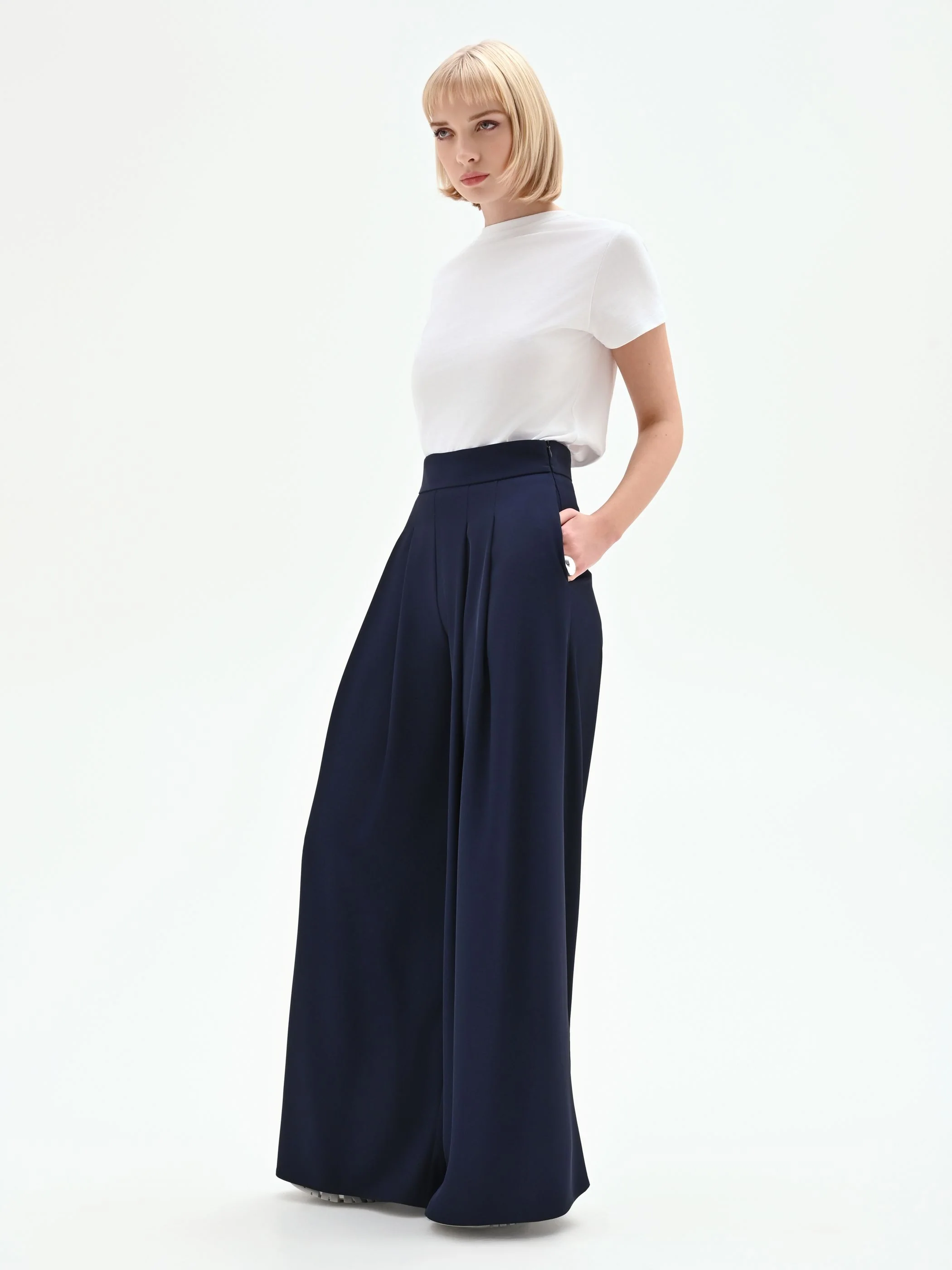 Pantalone palazzo in cadi blu - Image 4