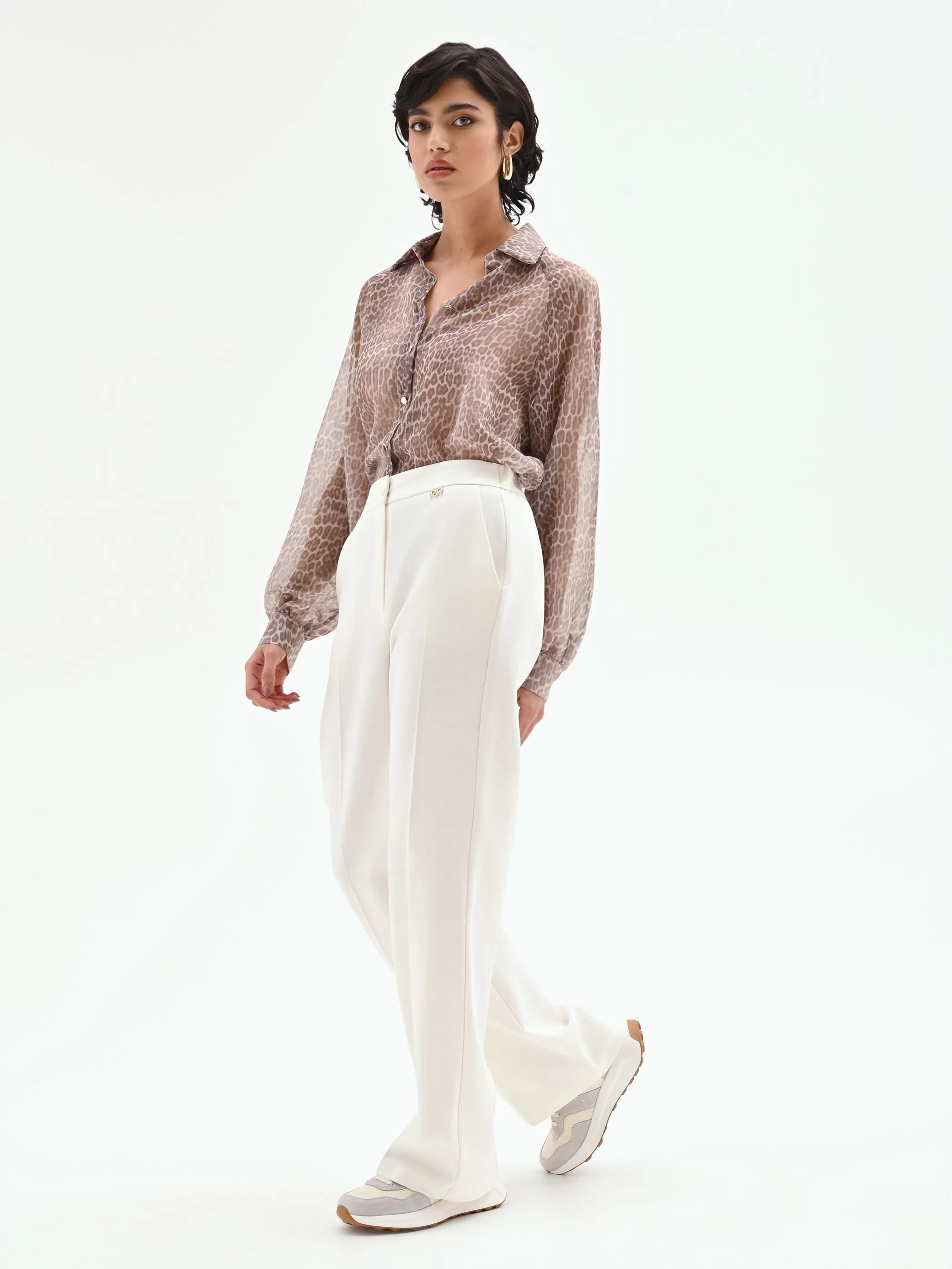 Pantalone palazzo in misto cotone lyocell bianco - Image 3