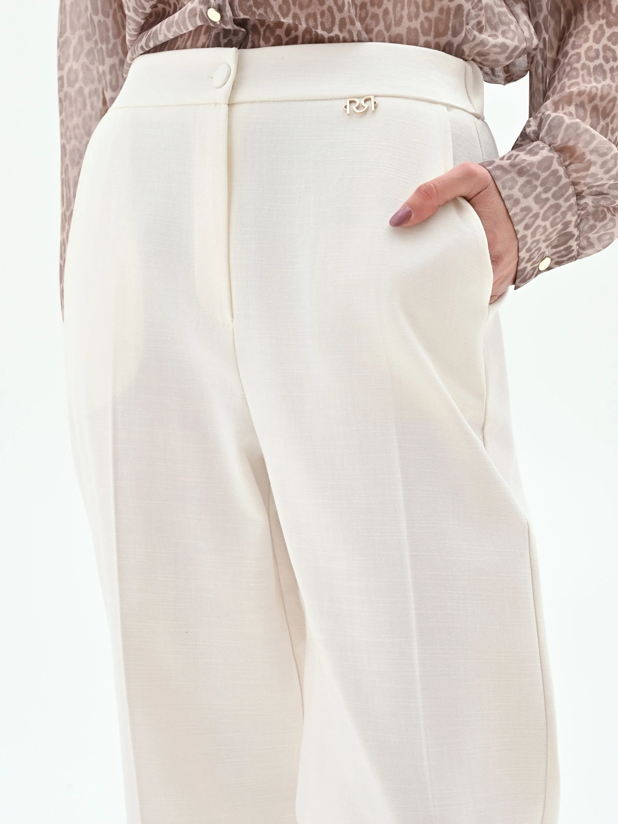 Pantalone palazzo in misto cotone lyocell bianco - Image 4