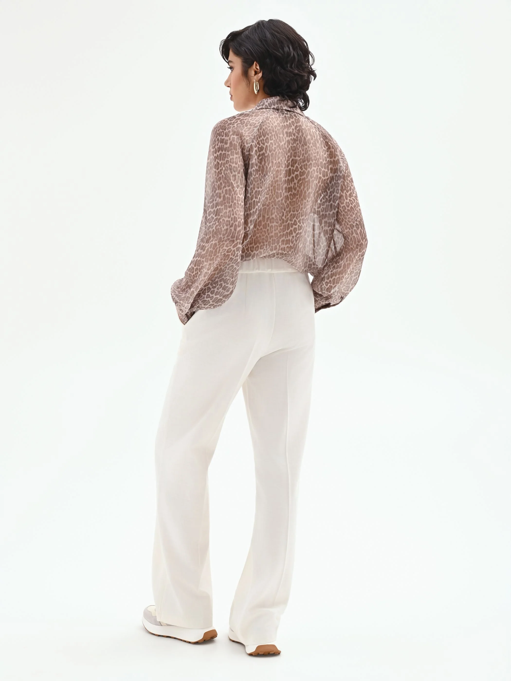 Pantalone palazzo in misto cotone lyocell bianco - Image 5