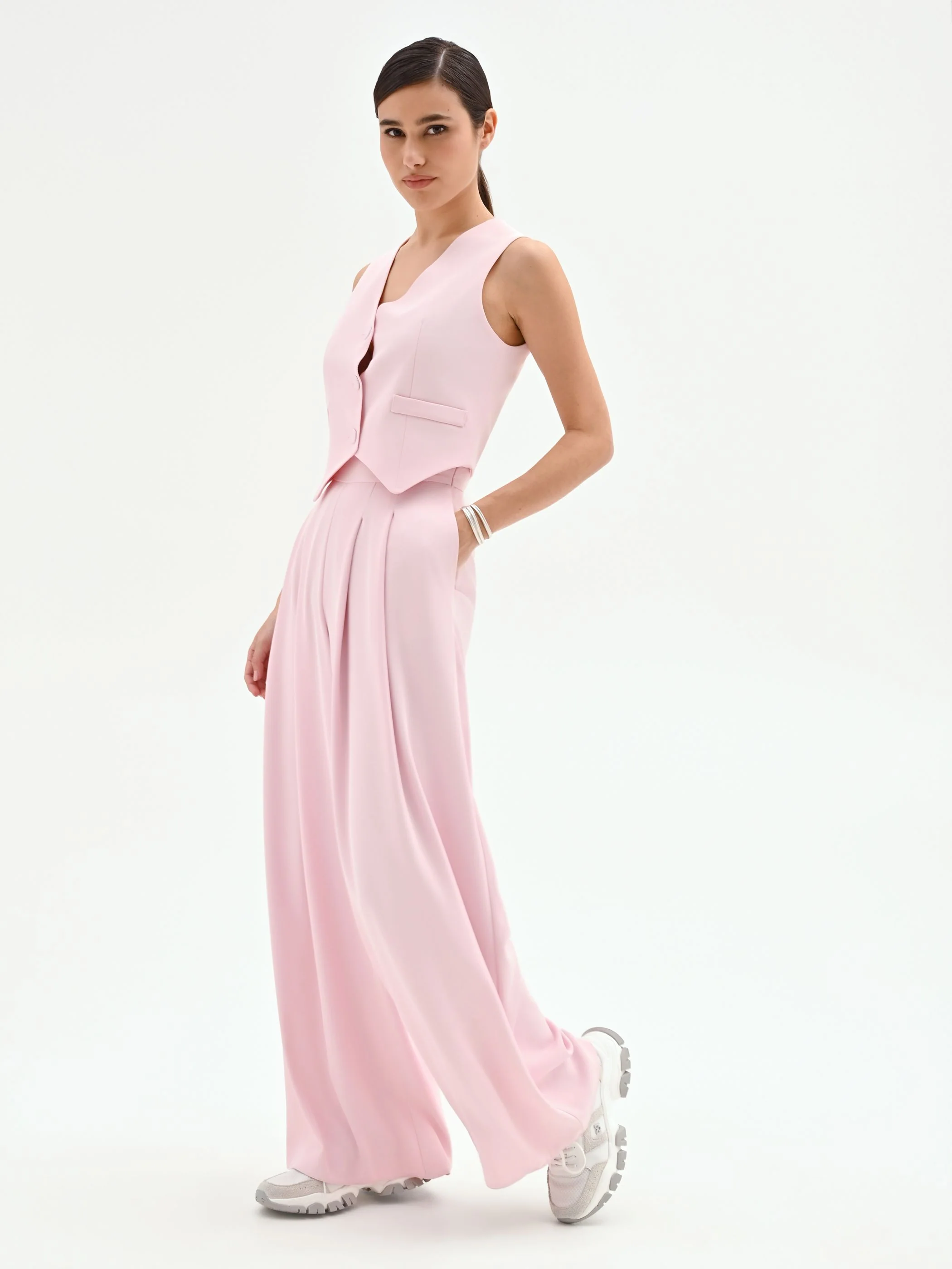 Pantalone palazzo rosa pastello - Image 4