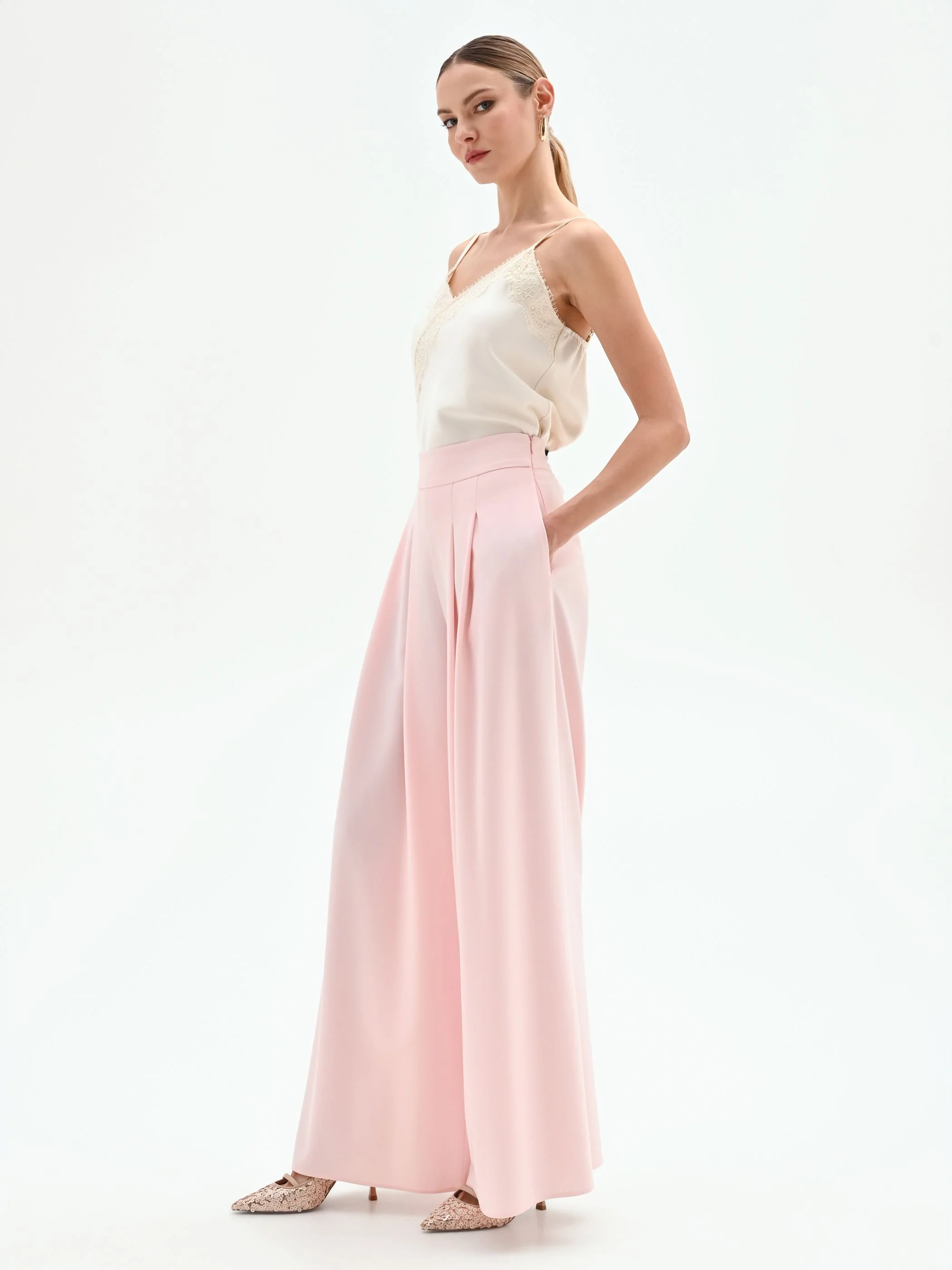 Pantalone palazzo rosa pastello - Image 5