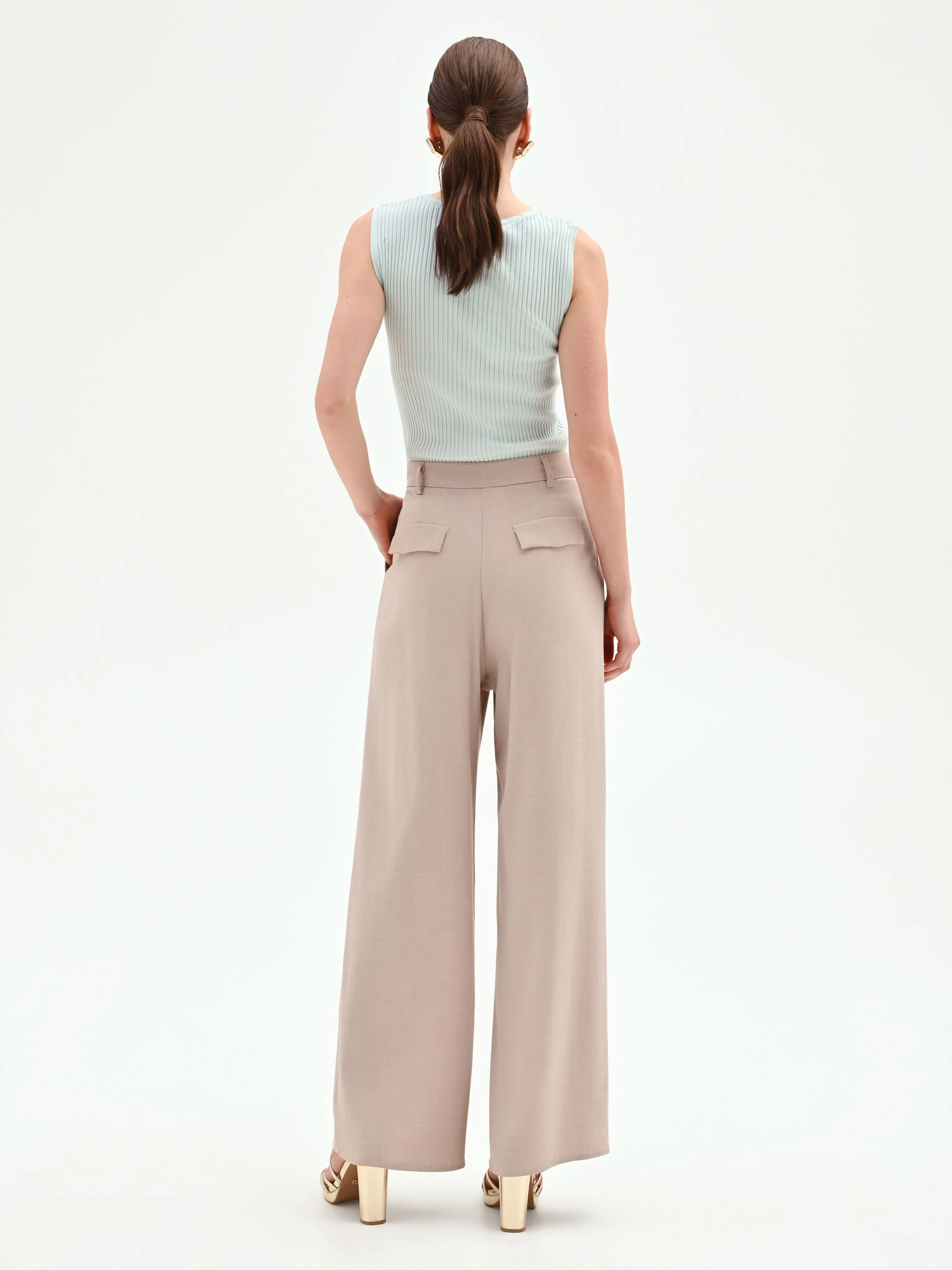 Pantalone palazzo tortora beige - Image 2