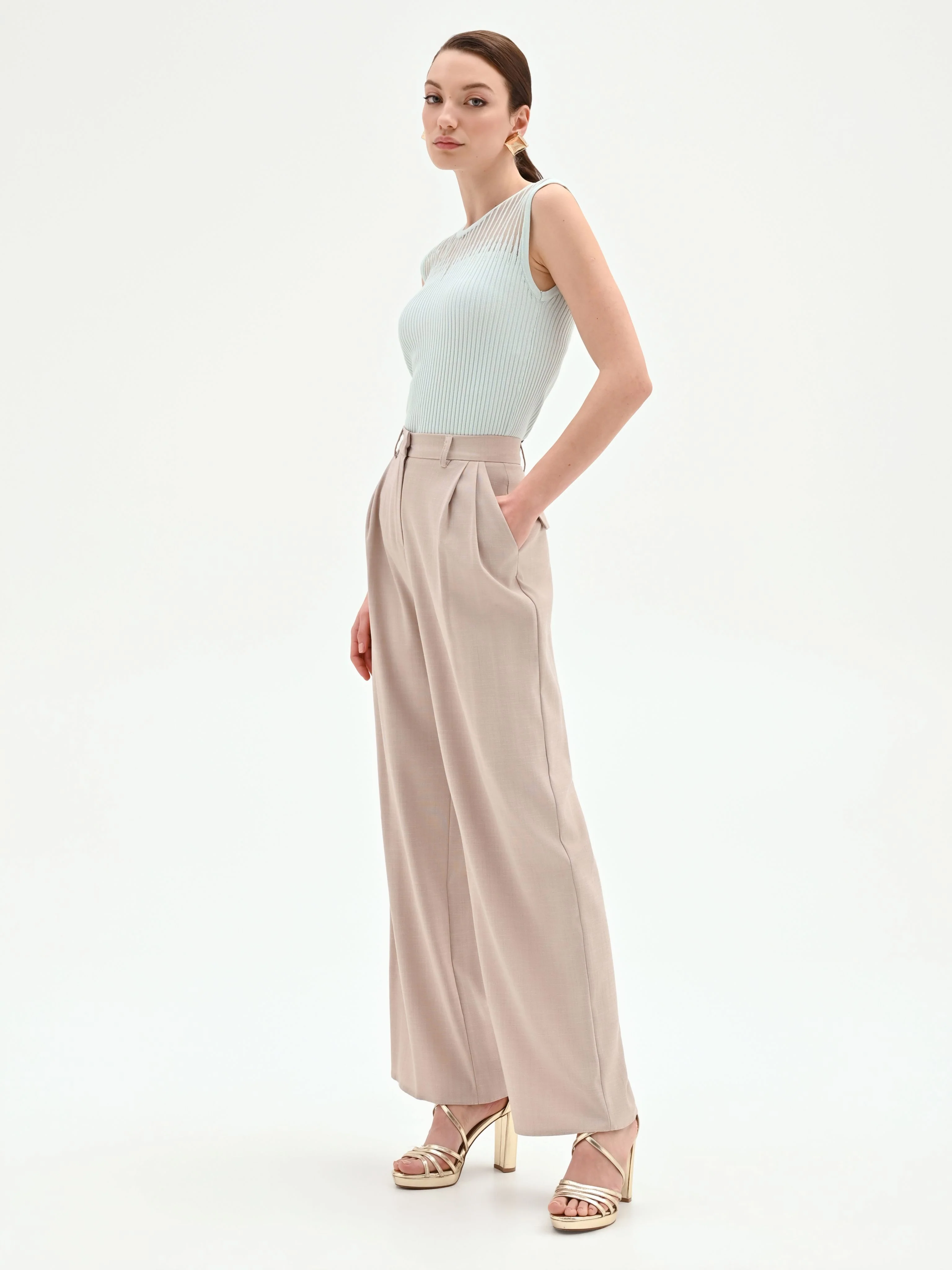 Pantalone palazzo tortora beige - Image 3