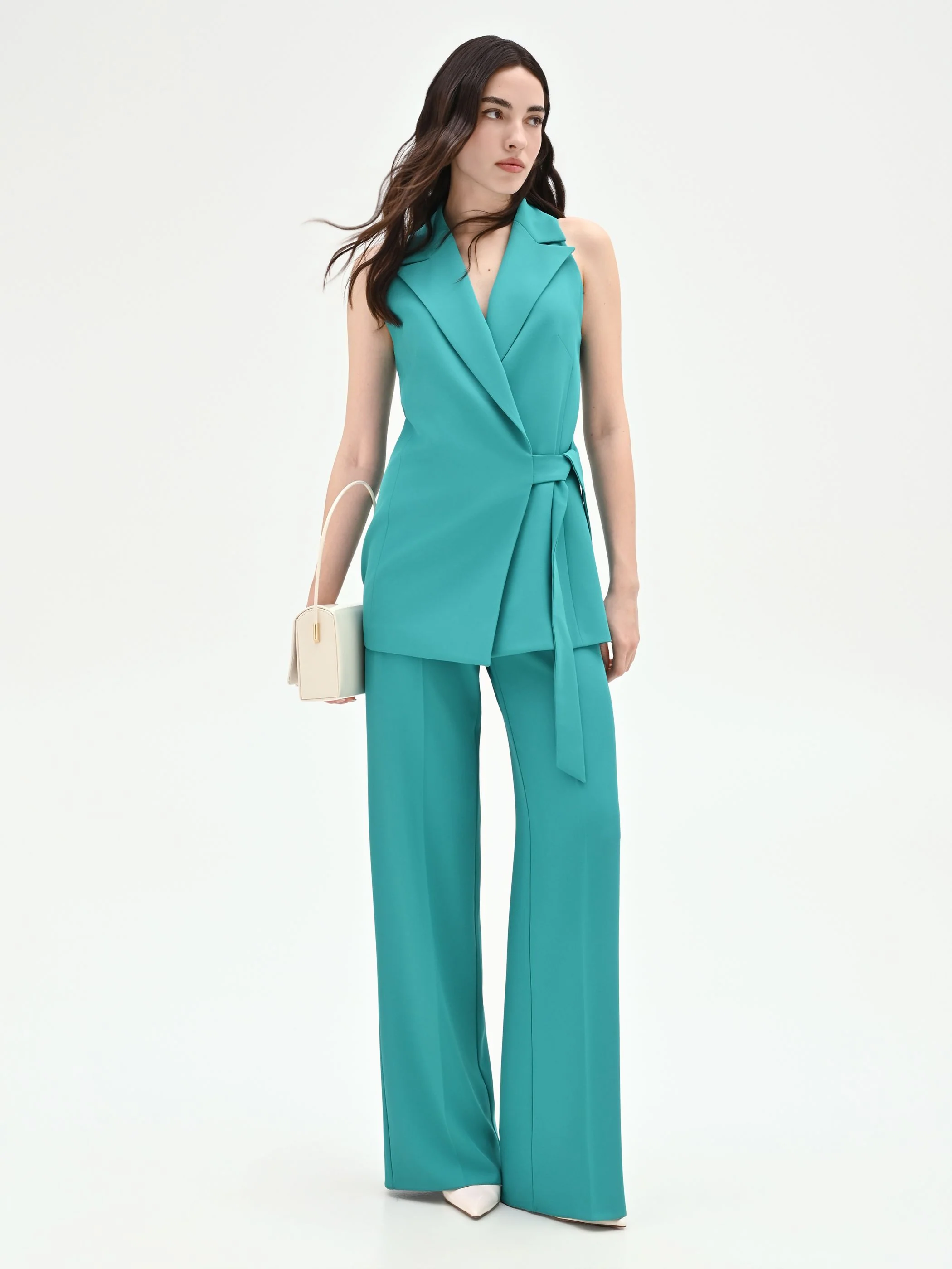 Pantalone palazzo turchese azzurro dalla linea fluida - Image 6