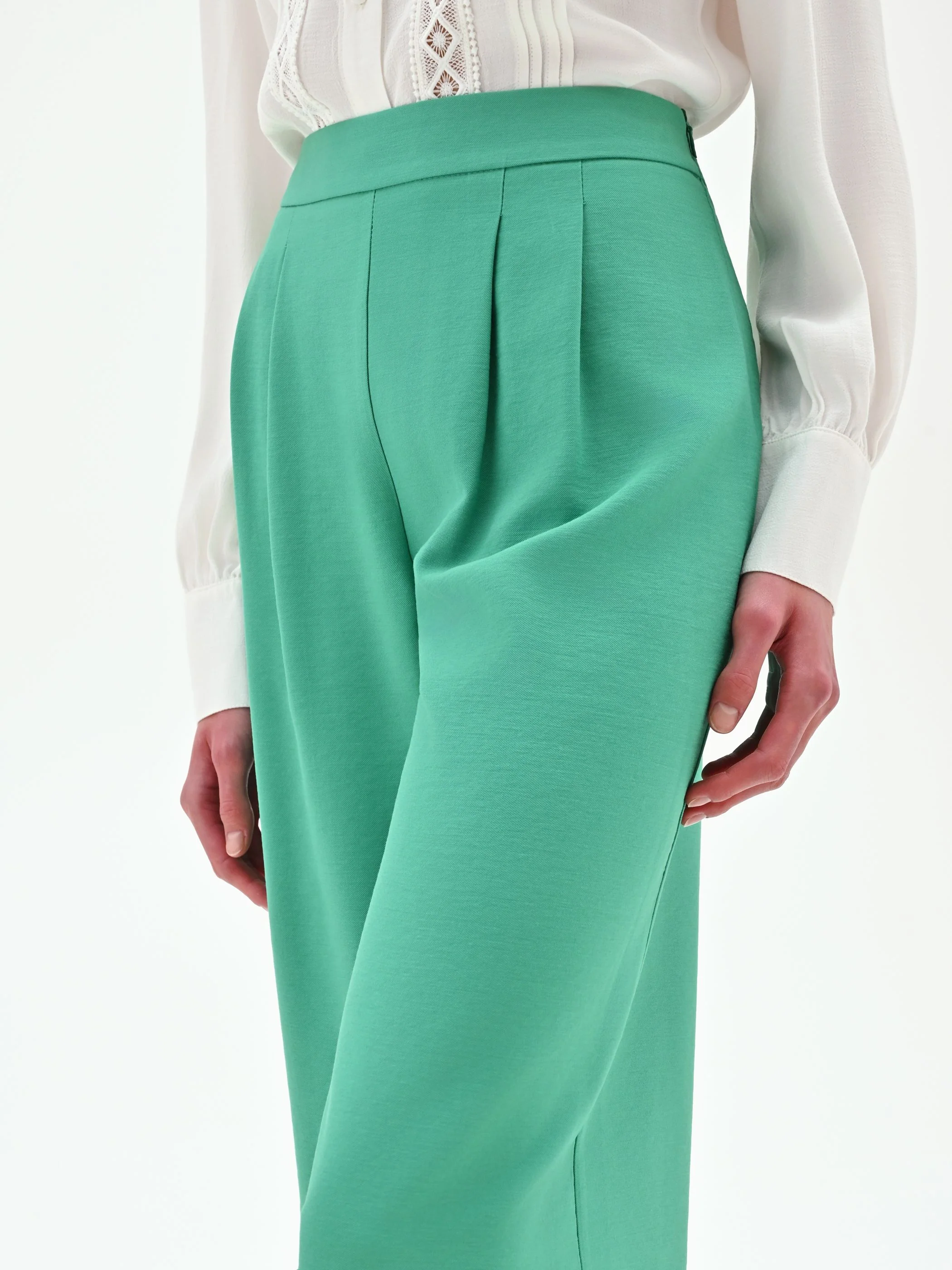 Pantalone palazzo verde a vita alta in poliviscosa - Image 3