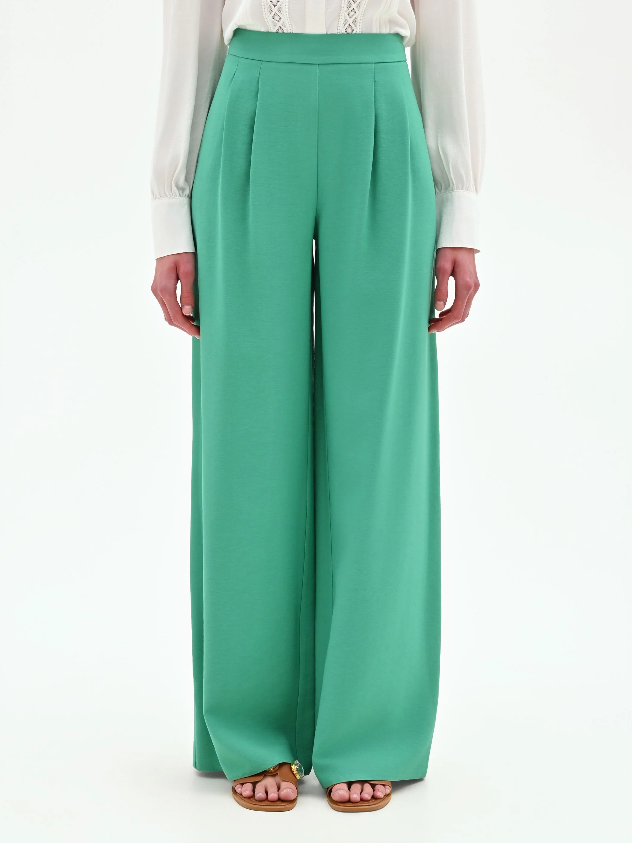 Pantalone palazzo verde a vita alta in poliviscosa - Image 4