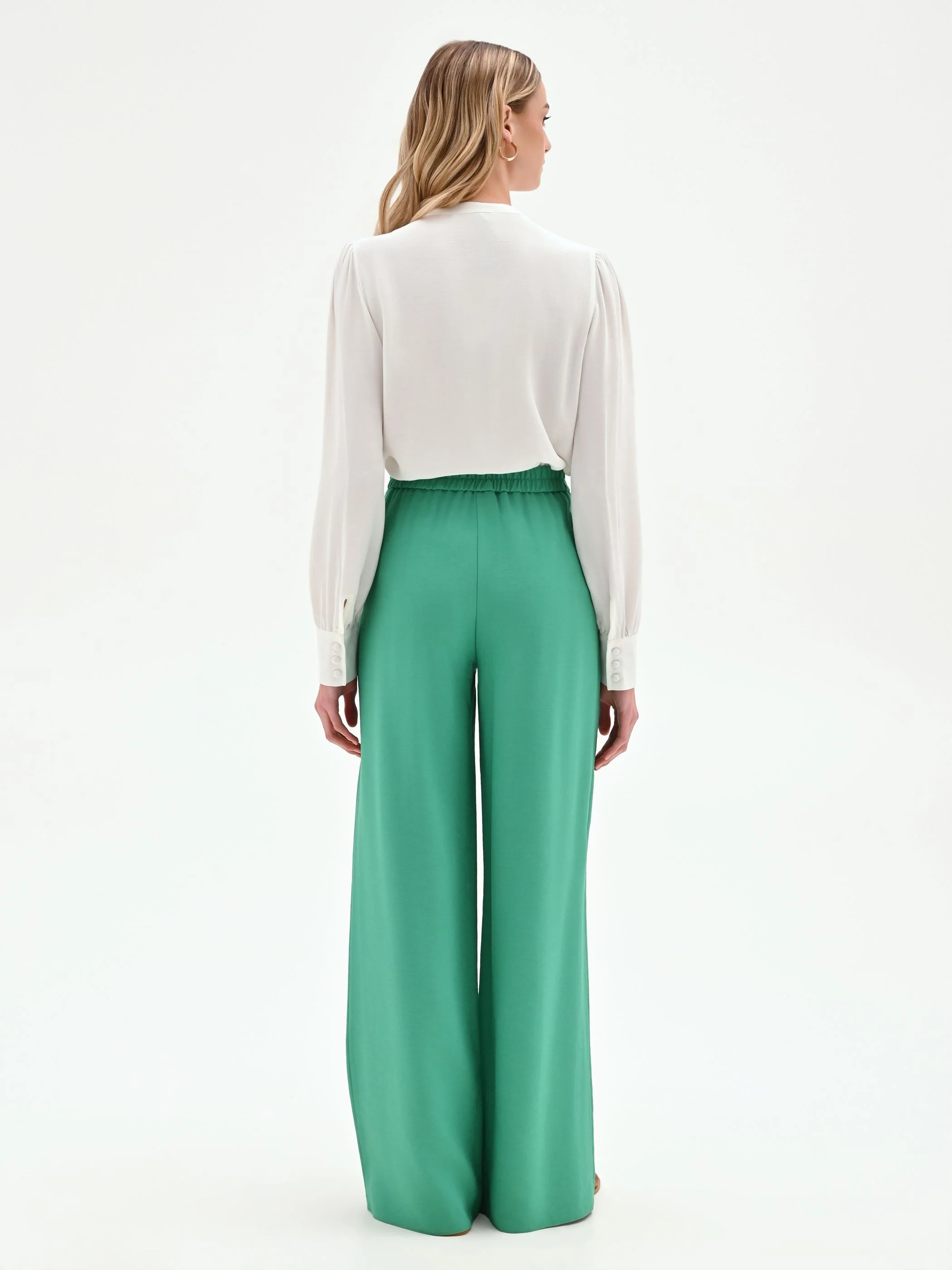 Pantalone palazzo verde a vita alta in poliviscosa - Image 5