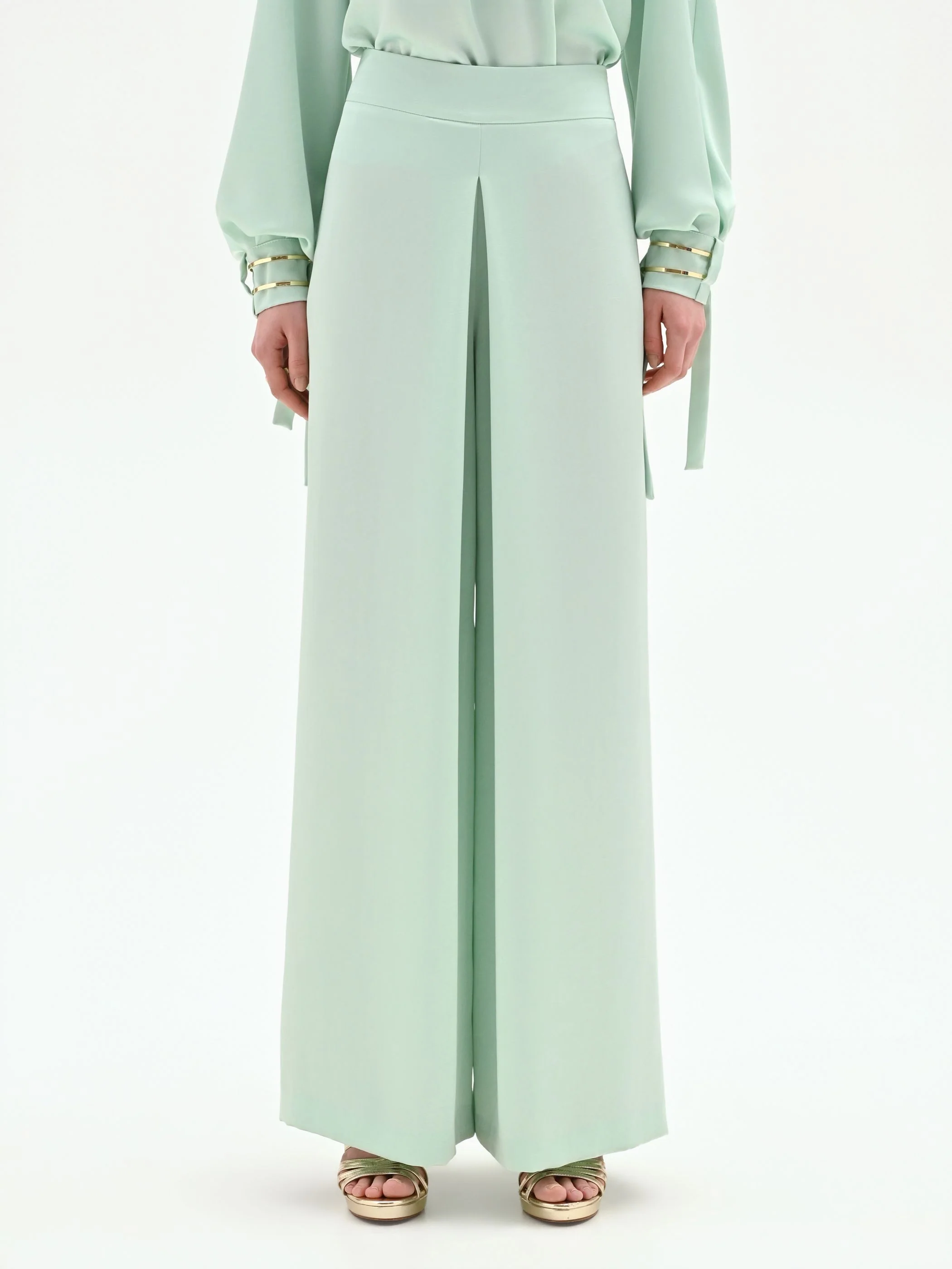 Pantalone palazzo verde menta con spacco frontale - Image 2