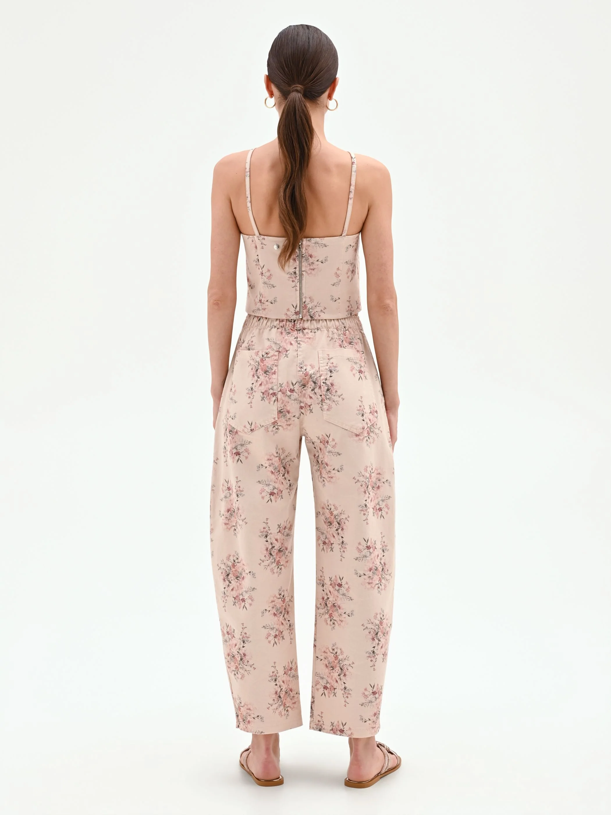 Pantalone rosa in denim stampa floreale - Image 2