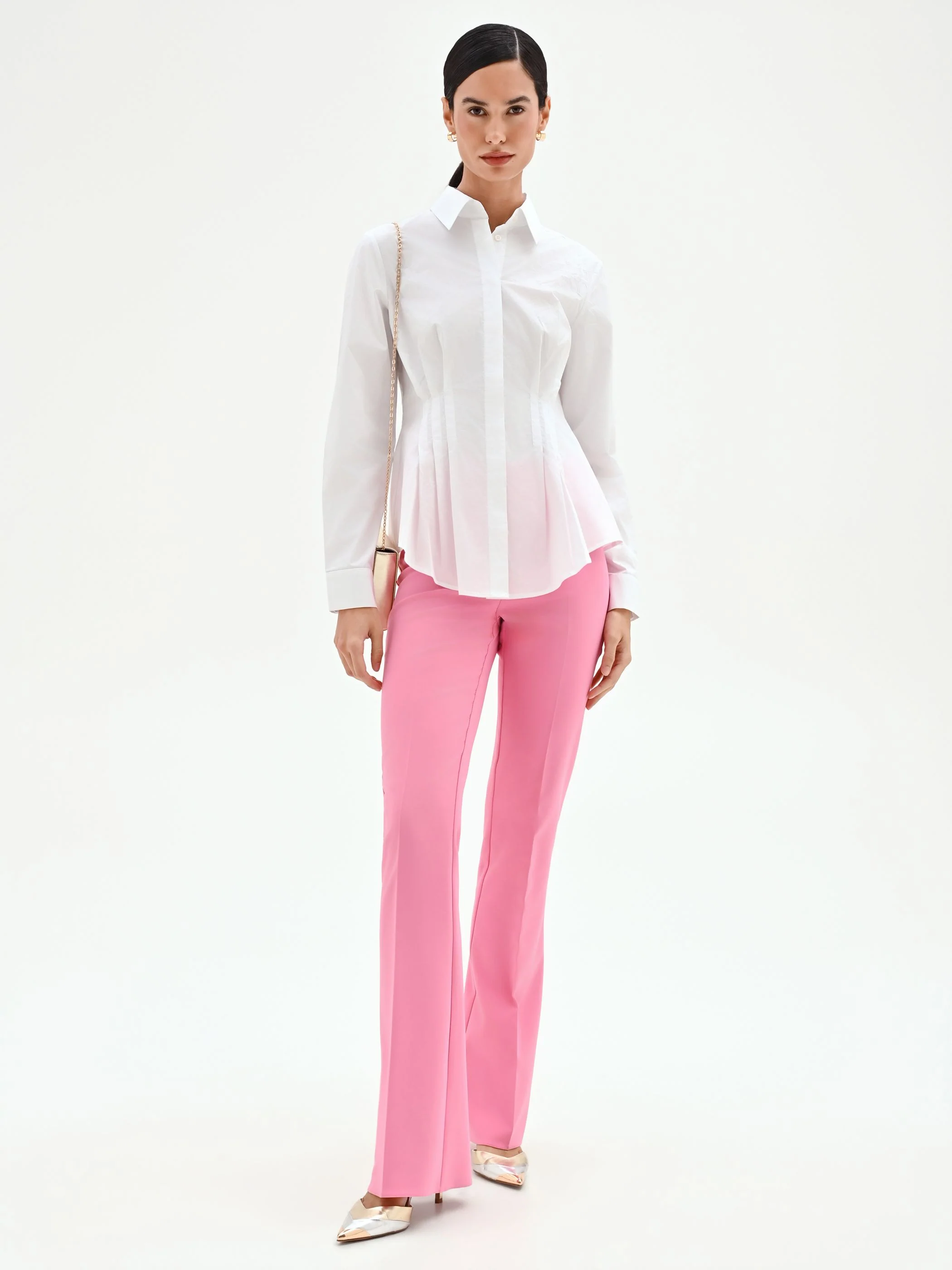Pantalone rosa mid flared a vita alta con piega stirata - Image 7